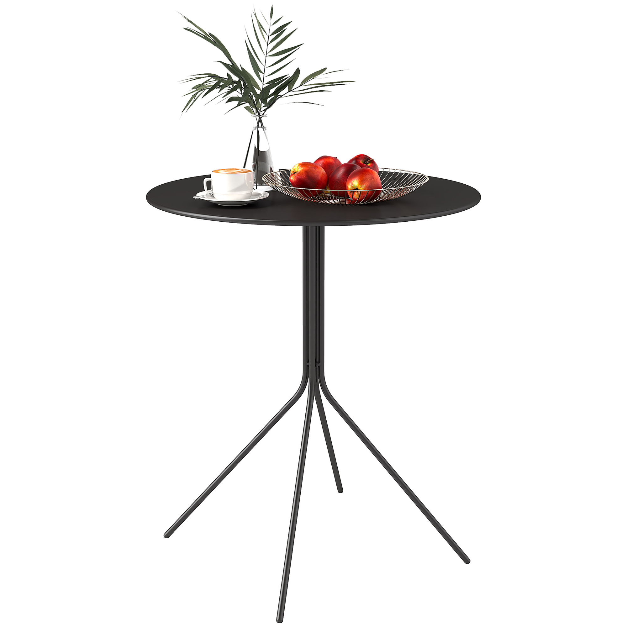 Outsunny Gartentisch klappbar Ø60 x 71 cm, Wetterfest Balkontisch aus Stahl, Rund Beistelltisch mit Fußpolster Schwarz