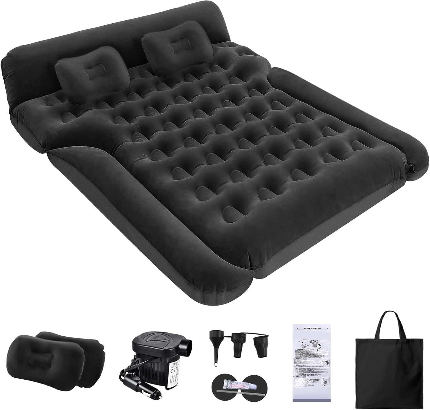 YOOHBERRYS Materasso Auto, 182 * 144cm Materasso ad Aria SUV con Pompa ad Aria e 2 Cuscini, Materassino ad Aria Gonfiabile per Auto Ispessito Floccato per Viaggi, Campeggio (182 * 144cm)