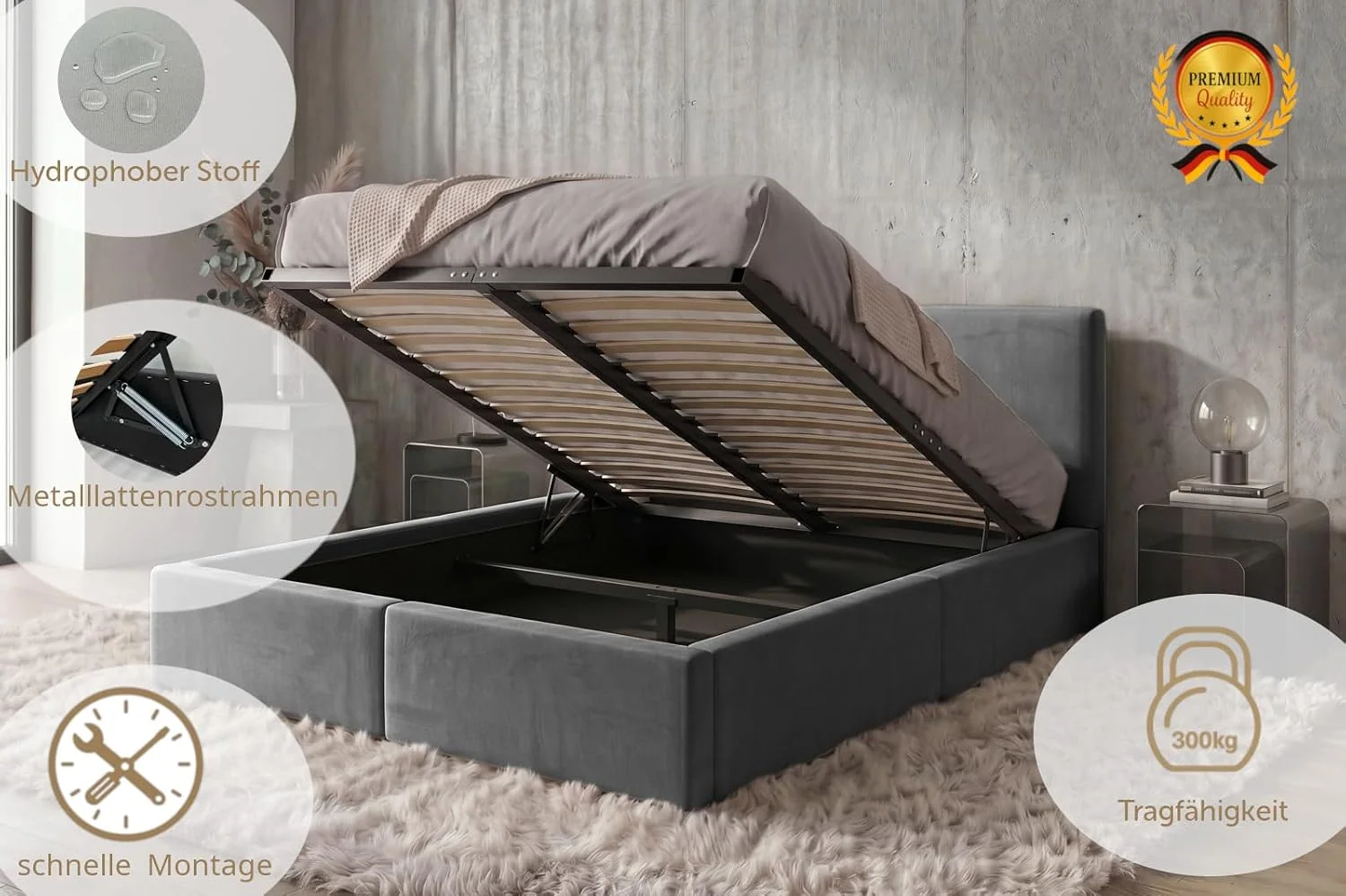 Interbeds Polsterbett mit Bettkasten und Lattenrost