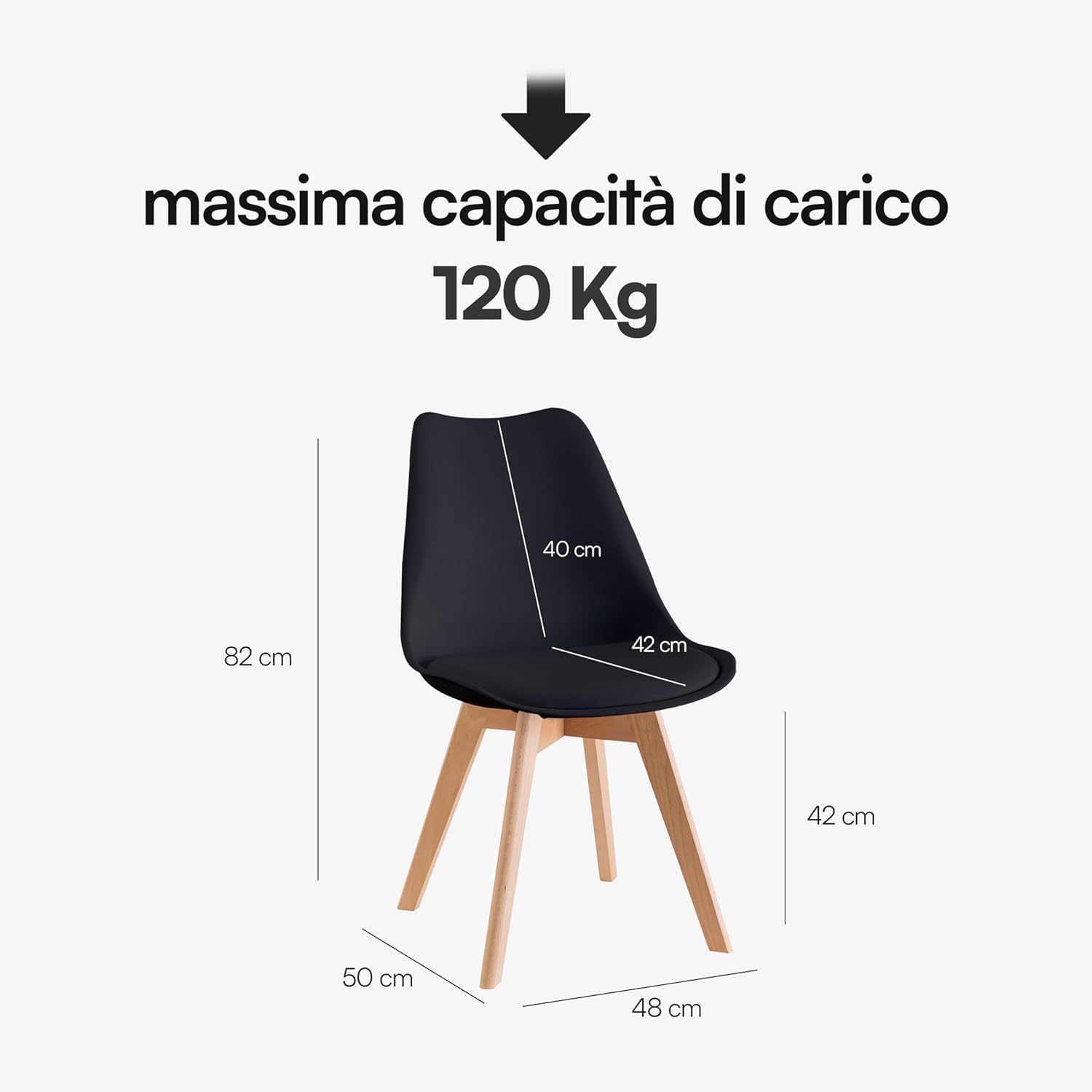 Baroni Home Set di 4 Sedie da Pranzo o Ufficio con Gambe in Legno, Sedia Ergonomica con Cuscino Integrato 57X48X79 cm Bianco