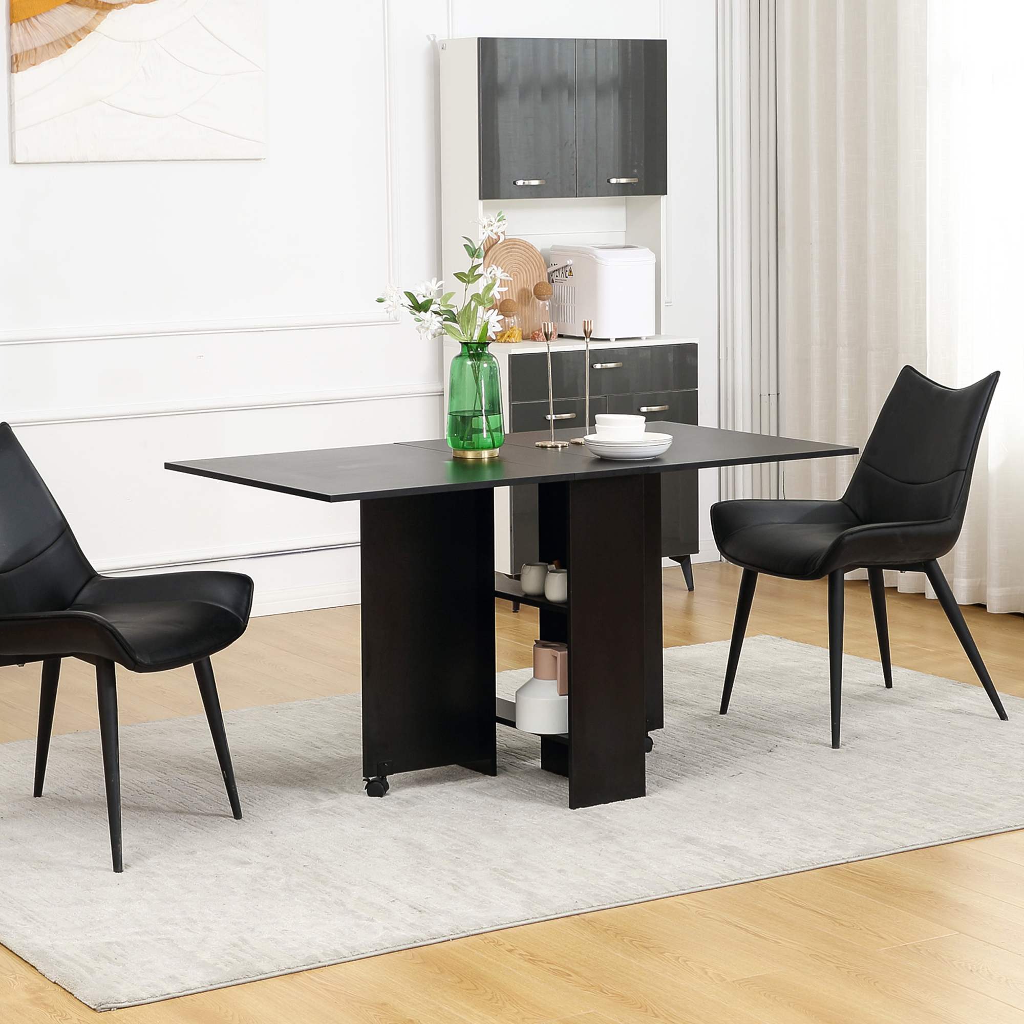 HOMCOM Klappbarer Küchentisch Esszimmermöbel auf Rollen 75 x 140 x 74 cm Schwarz