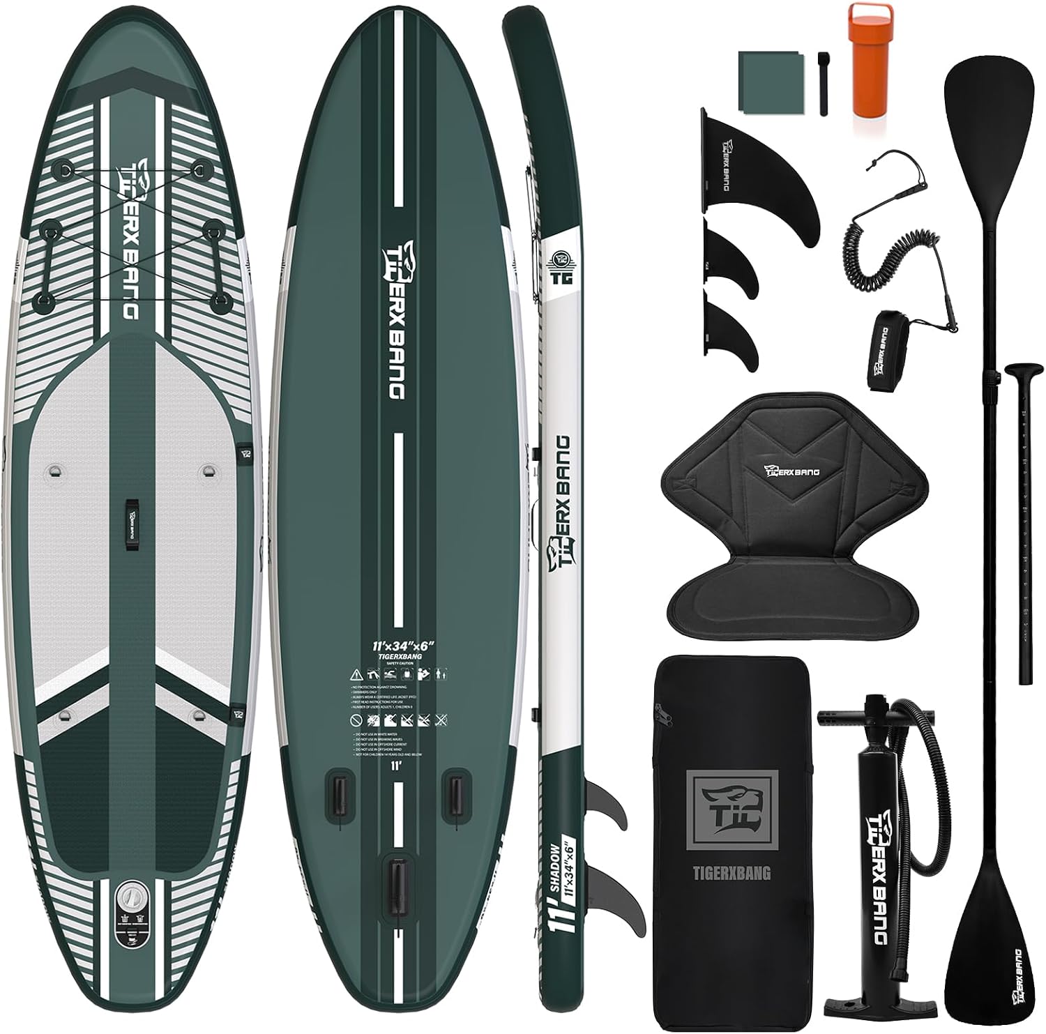 TIGERXBANG Aufblasbares Stand-Up-Paddle-Board mit Zubehör 335 × 86 × 15 cm, SUP Board für Erwachsene, Kollektion Shadow