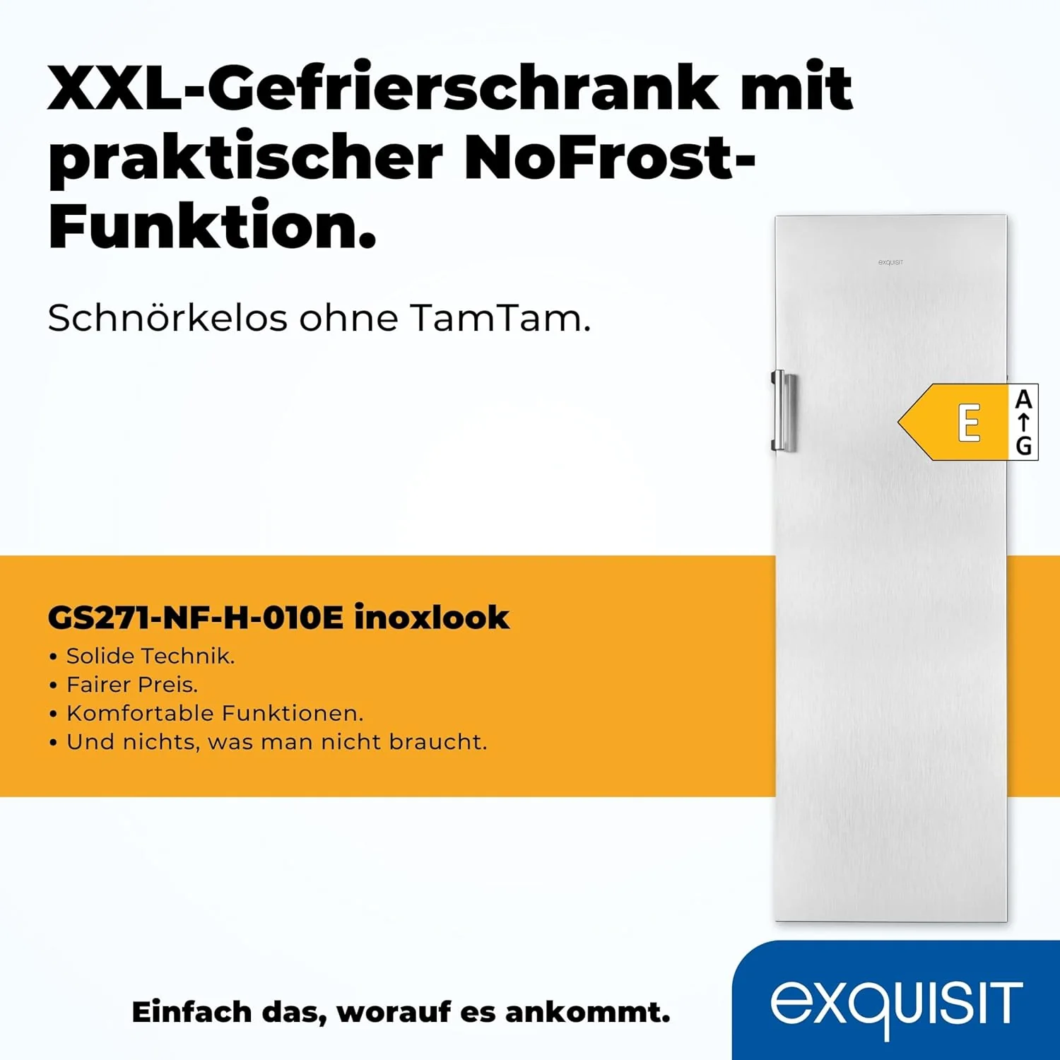 Exquisit vriezer GS271-NF-H-010E inoxlook | NoFrost vriezer 194 l inhoud | Diepvriezer met 5 laden | Snelvriezen