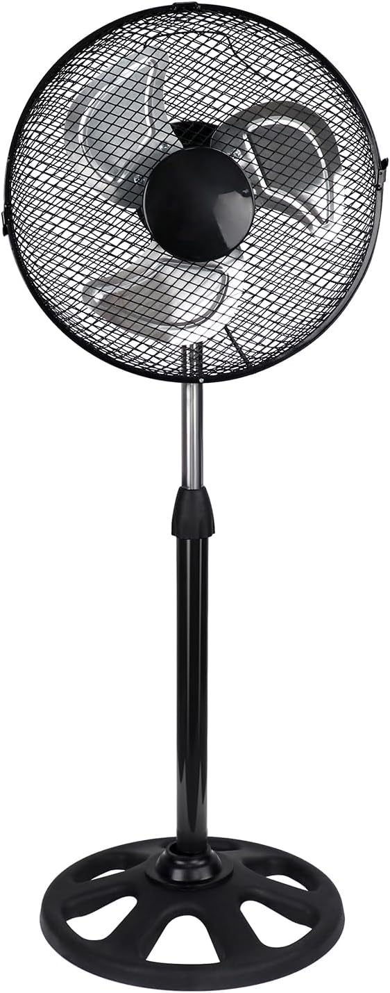 EXTRASTAR Industrial Fan with Stand 34 cm, 1300 RPM Powerful, 3 Adjustable Speeds, Automatic Oscillation 90°, Adjustable Height (73-93 cm), 3 Aluminium Blades, 45 W, 230 V, Black