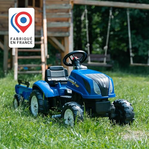 FALK Foglia Trattore a Pedali New Holland con rimorchio da 2 Anni Made in France Cofano apribile Volante con clacson 3080AB, Multicolore, L, 3080AB : Giochi e giocattoli