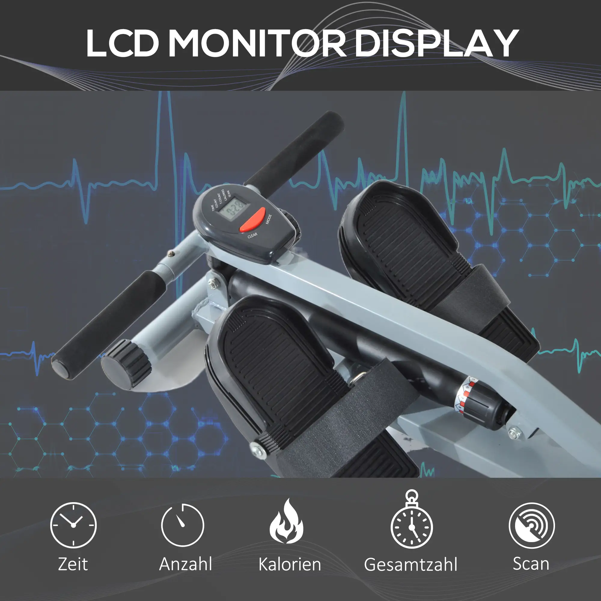 HOMCOM Rudergerät Heimtrainer mit LCD-Display, verstellbarer Widerstand