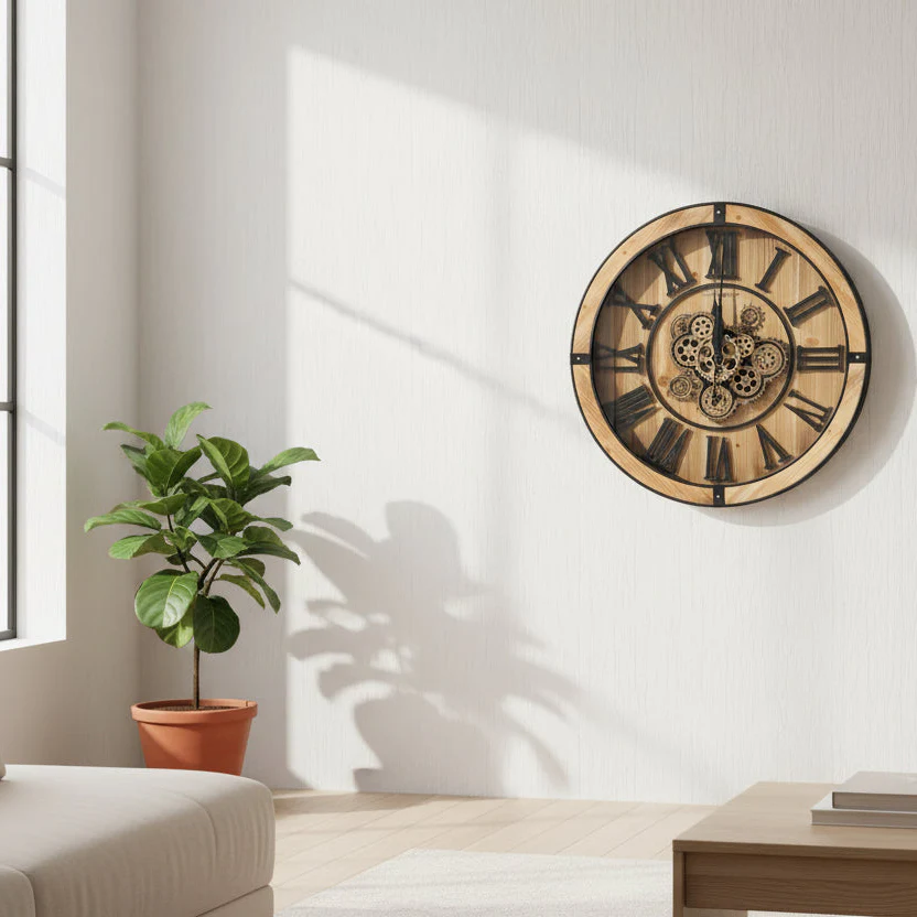 Howard Miller 69cm Oversized Wall Clock �C Natural Wood & Weathered Metal