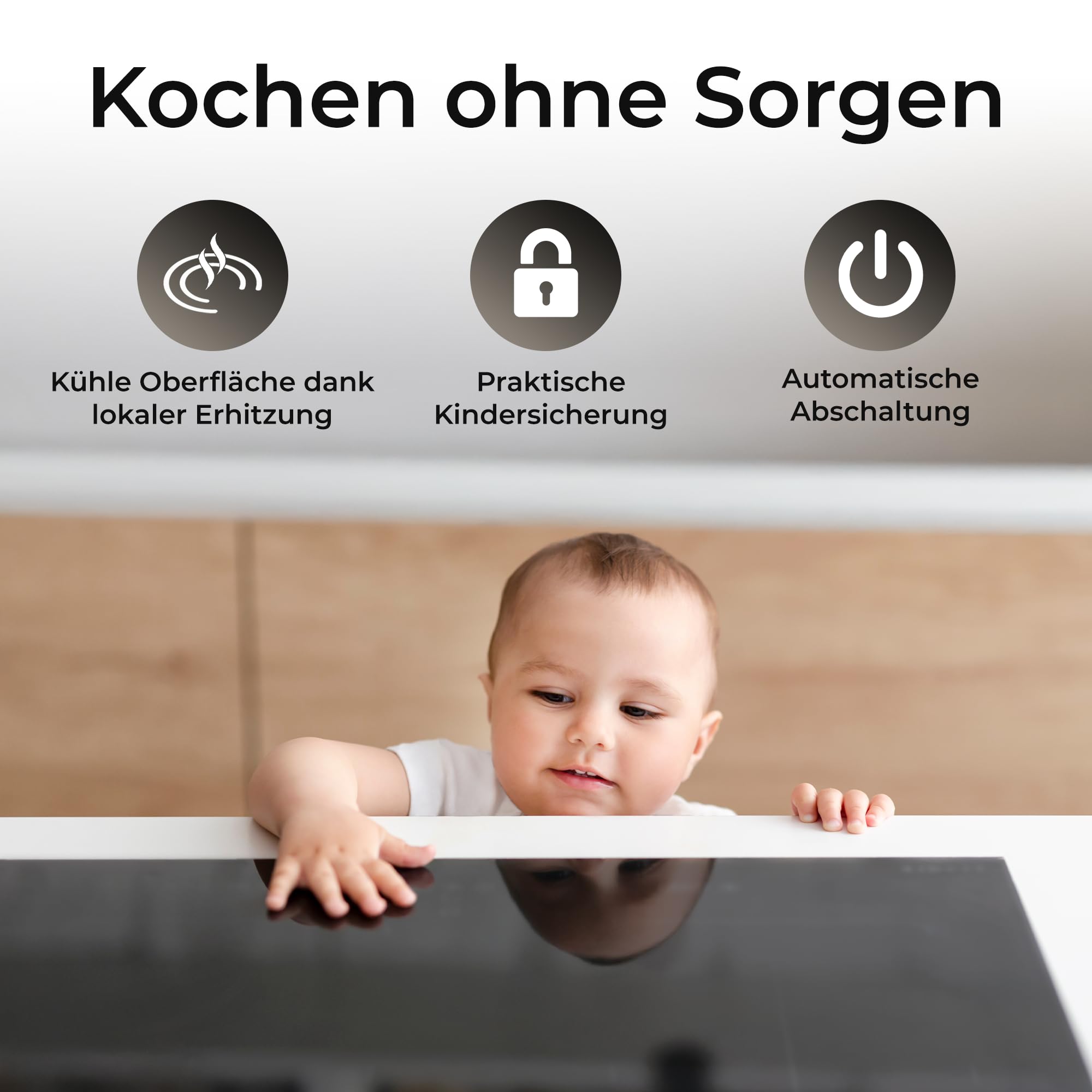 Induktionskochfeld 60 cm 4 Zonen 2 Flexzonen 7400 W Glaskeramik Boost-Funktion Timer Kindersicherung Abschaltautomatik