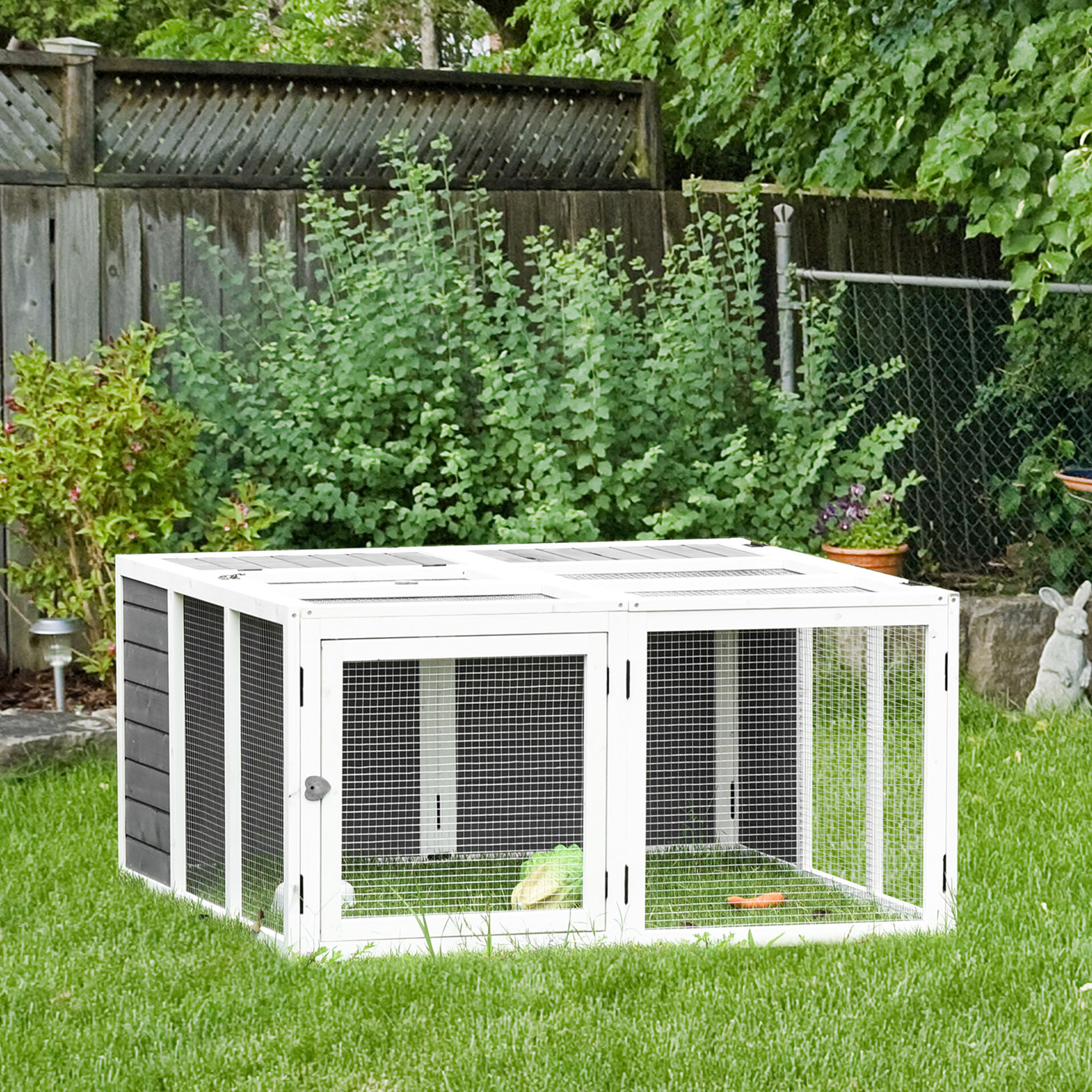 PawHut Kaninchenstall mit Freigehege, aufklappbares Dach, 120 cm x 120 cm x 60 cm