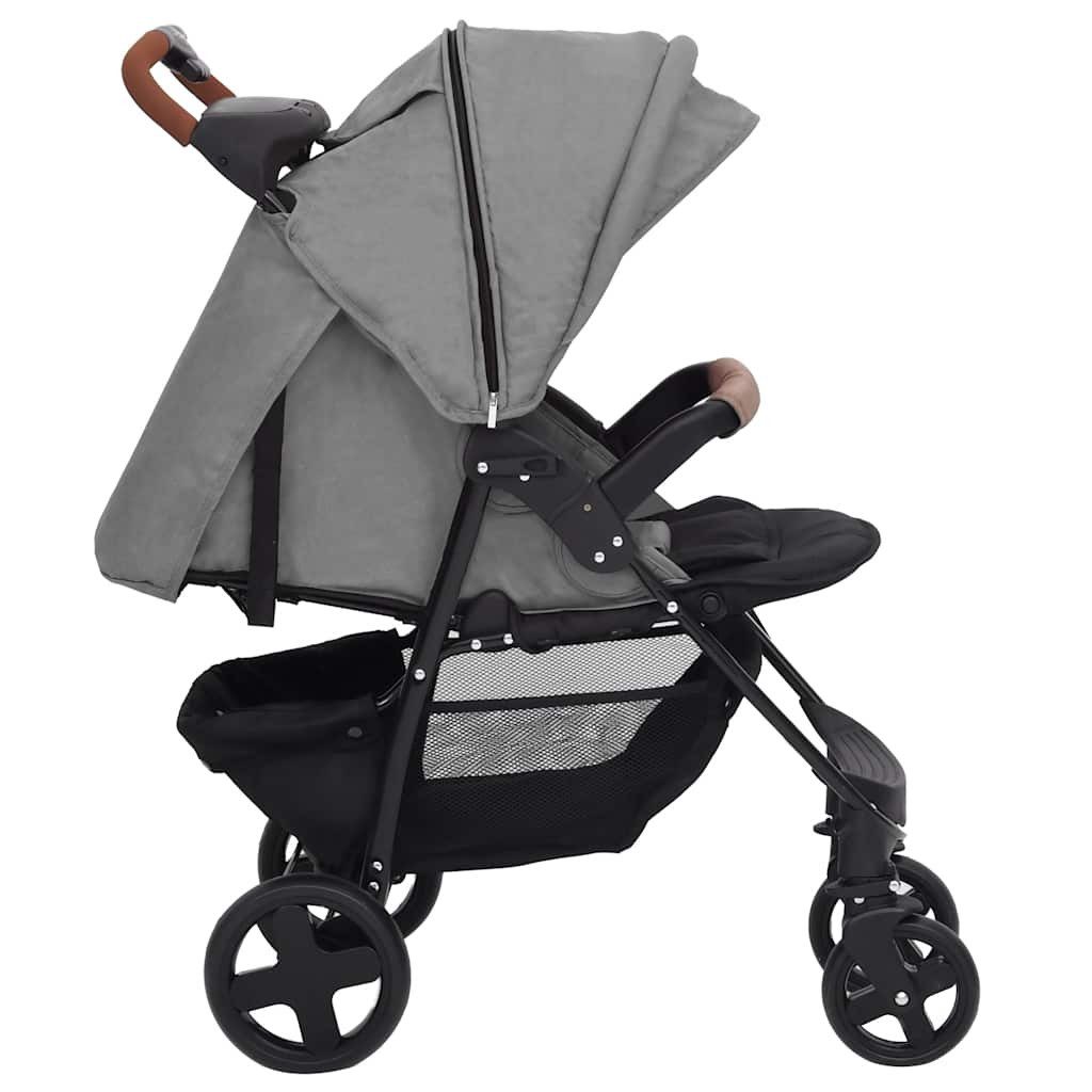 Kinder-Buggy 2-in-1 Kinderwagen Hellgrau Stahl