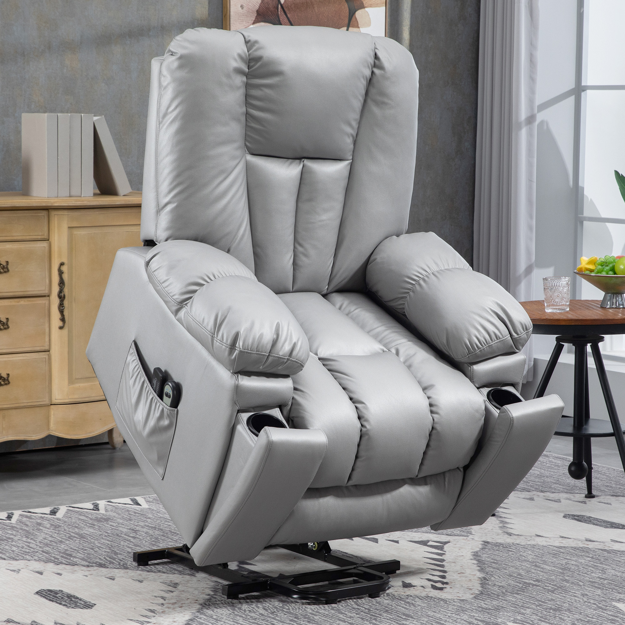 HOMCOM Massagesessel Relaxsessel Seniorensessel, Fernbedienung, Seitentaschen, 94 cm x 96 cm x 106 cm, Dunkelgrau