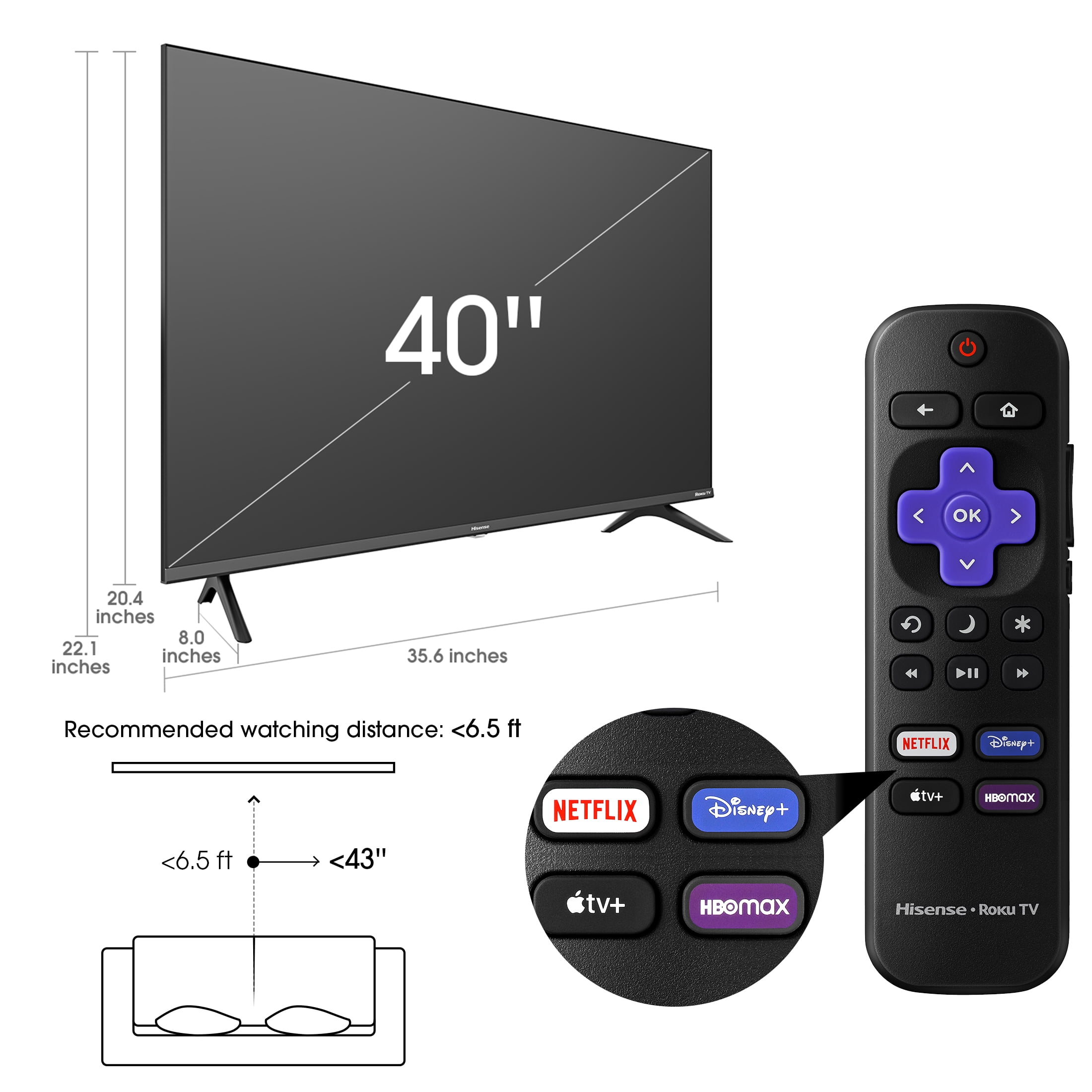 Hisense 40′′ FHD Roku Smart LED TV – 1080p, Motion Rate 120, Game Mode, DTS Sound