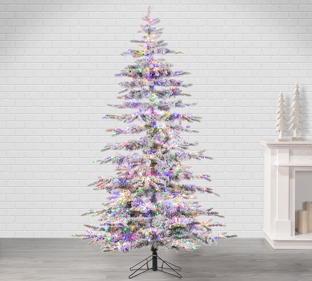 Lit Flocked Mountain Pine Faux Christmas Trees   tiaotiao