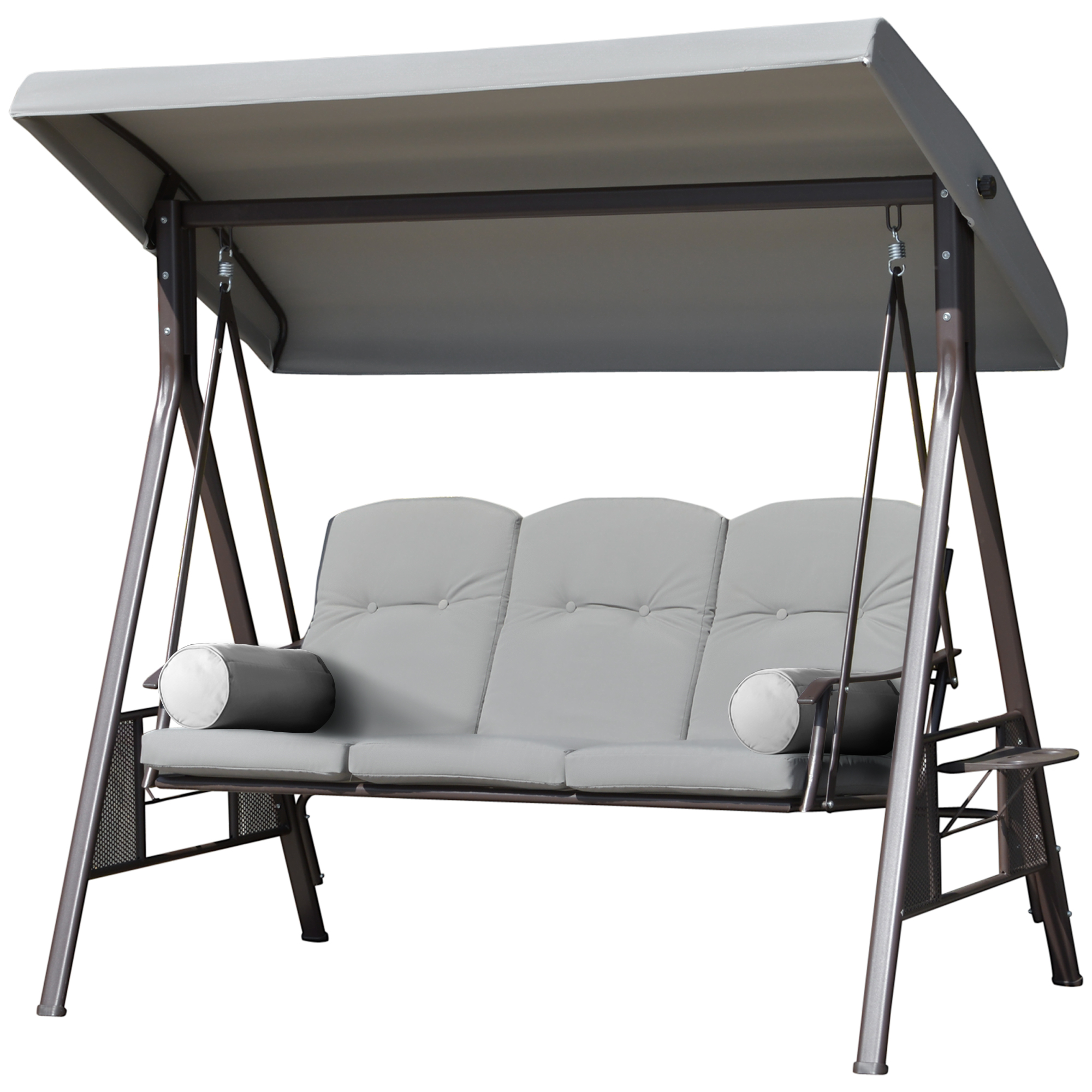 Outsunny Gartenliege für 3 Personen mit verstellbarem Dach, Kissen, Tabletts 116 x 206 x 183 cm Polyester Hellgrau