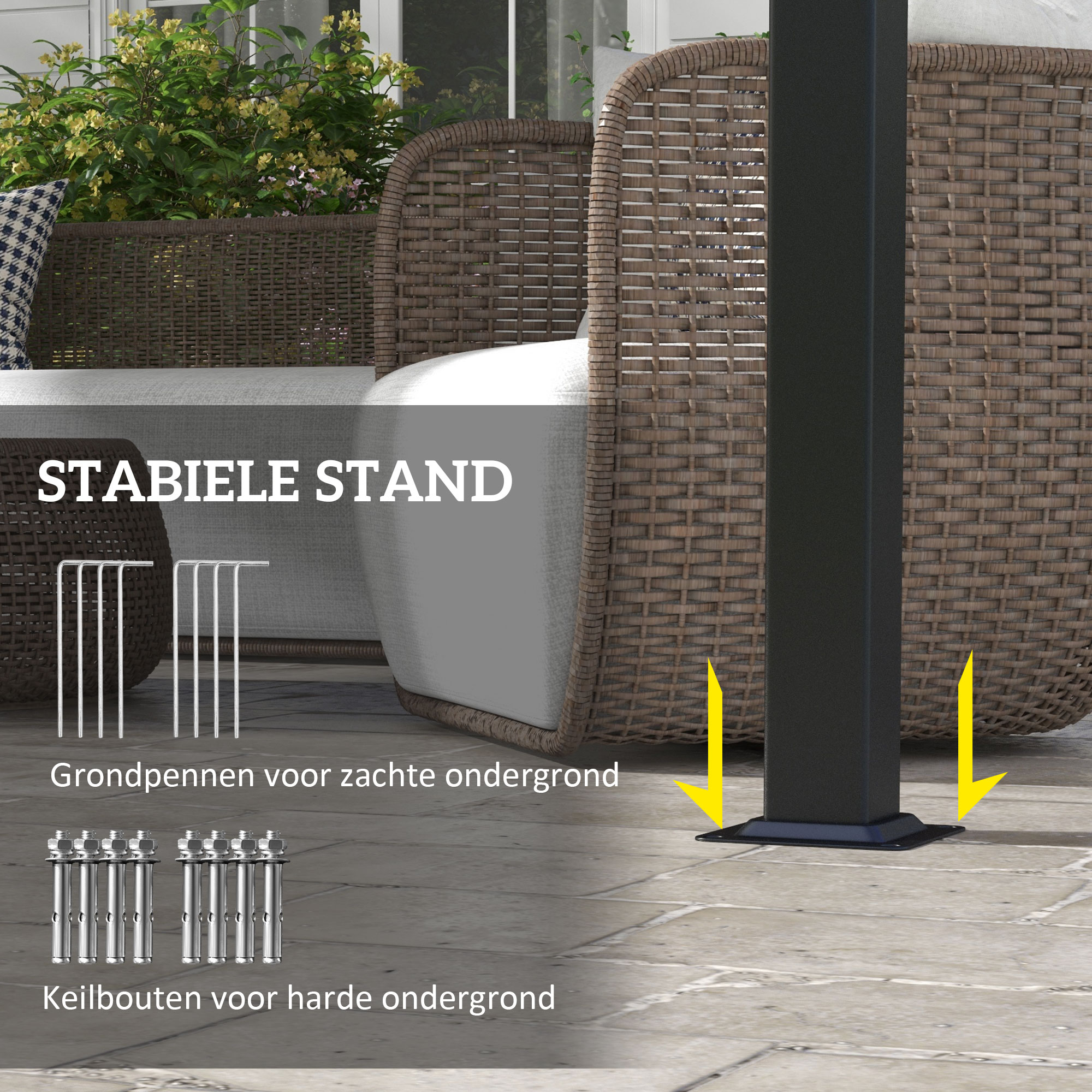 Zonnescherm Markies. Pergola, weerbestendig, inclusief bevestigingsmateriaal, 3 x 3,5 m, Donkergrijs