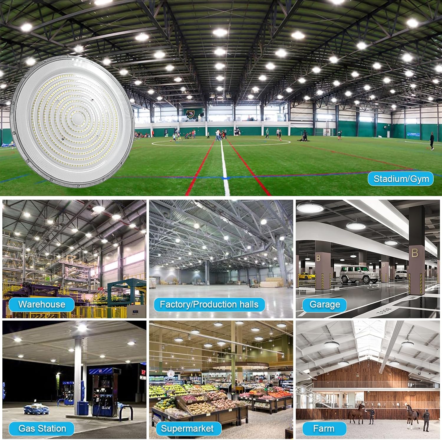 LED UFO Industrielampe,300W Superhell Hallenstrahler UFO LED Werkstattlampe,6500K Kaltweiß IP65 Wasserdicht High Bay Licht Kronleuchter für Fabriken,Garage,Lagerhaus,Baustelle,Stadio-6pcs