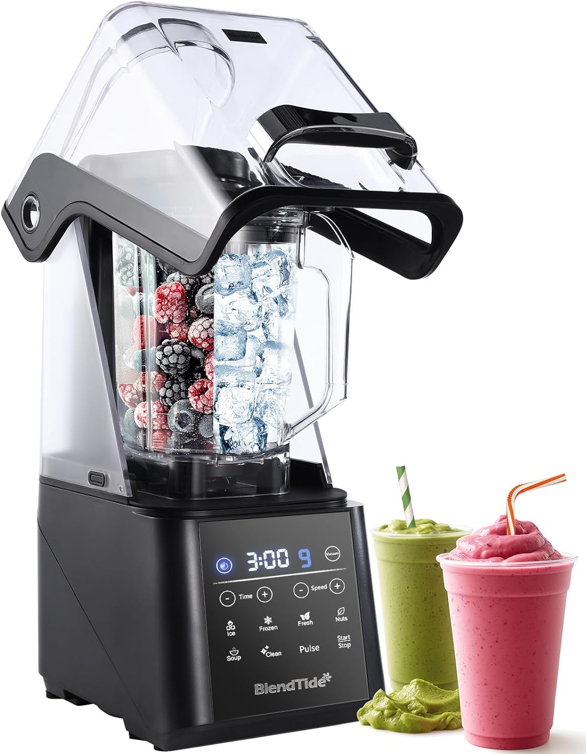 Commercial Blender, 1500W Vacuum Blender for Less Foam, Professional Grade Quiet Shield, Kitchen Timer, 9 Speeds, 6 Programs for Smoothies, Frozen Drinks, Self Cleaning, 64oz Bulk Production