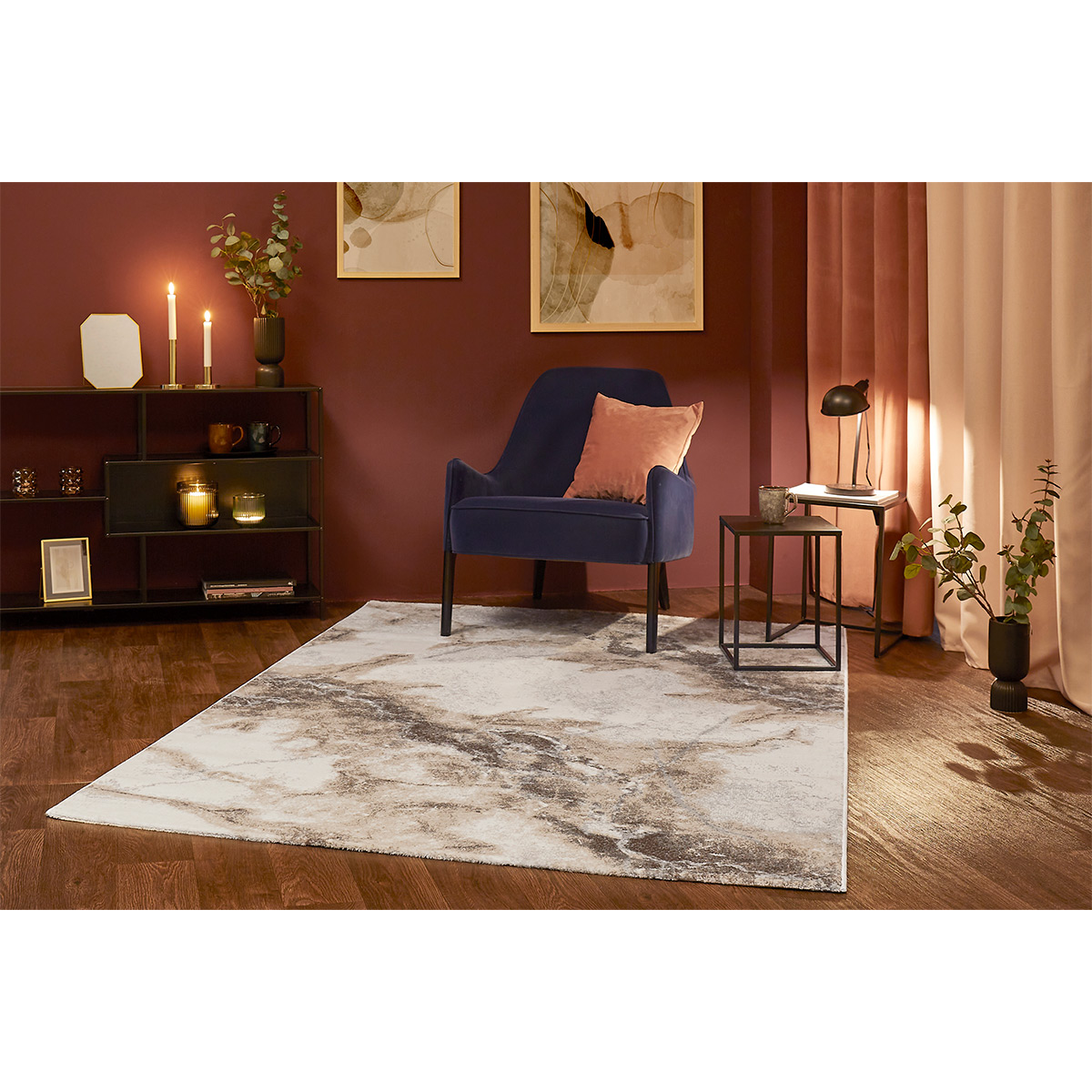 HOMCOM Kurzflor Webteppich Braun-Creme 170 x 120 x 0,9 cm
