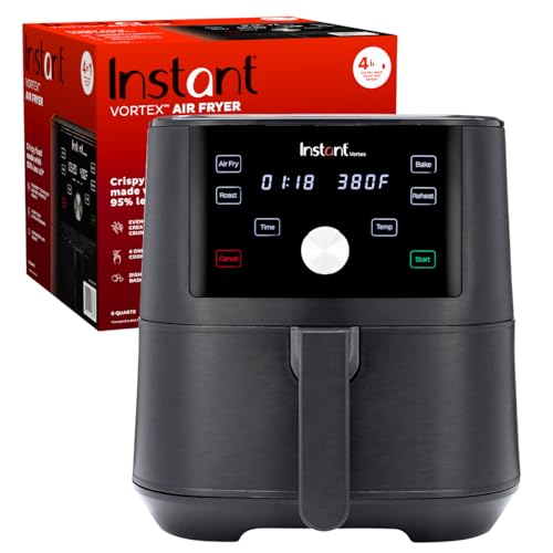 Instant Pot Vortex 6QT XL Air Fryer, 4 in 1 Functions that Crisps, Roasts, Reheats, Bakes for Quick Easy Meals, 100  In App Recipes, is Dishwasher Safe, from the Makers of Instant Pot, Black : Home & Kitchen
