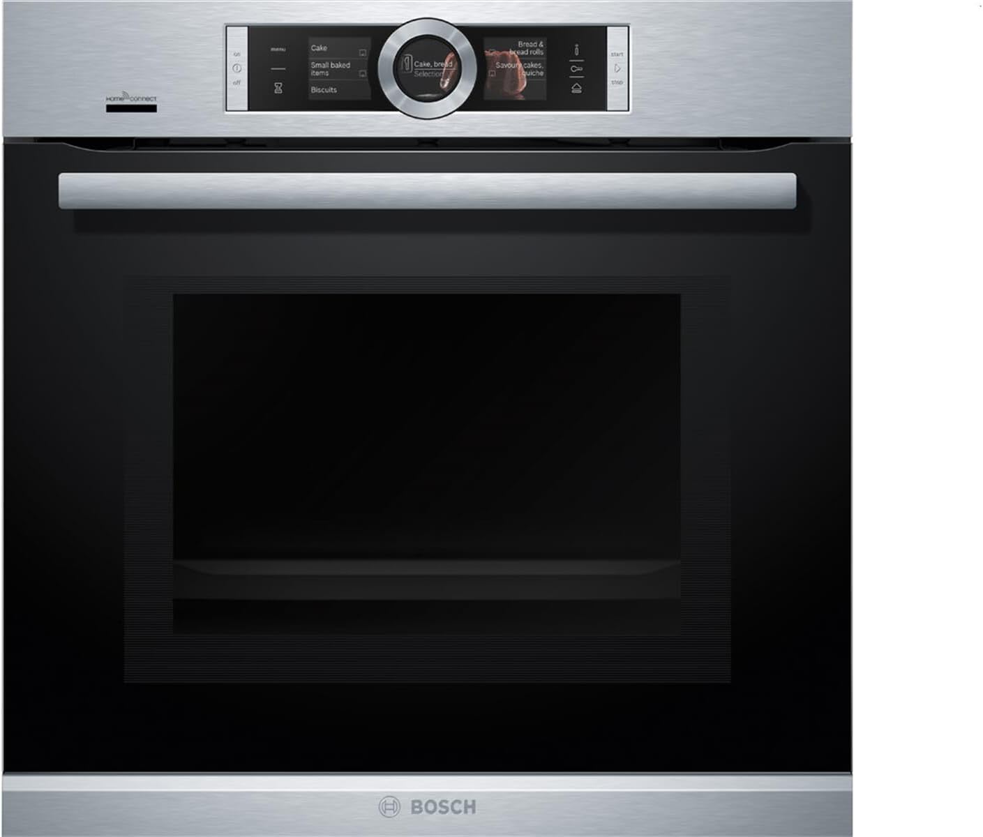 Bosch HMG7361B1, Serie 8 smarter Einbau-Backofen mit Mikrowellenfunktion, 60 x 60 cm, Made in Germany, Schwarz, Air Fry, Digitaler Bedienring, Touchdisplay, Automatikprogramme, Reinigungsunterstützung