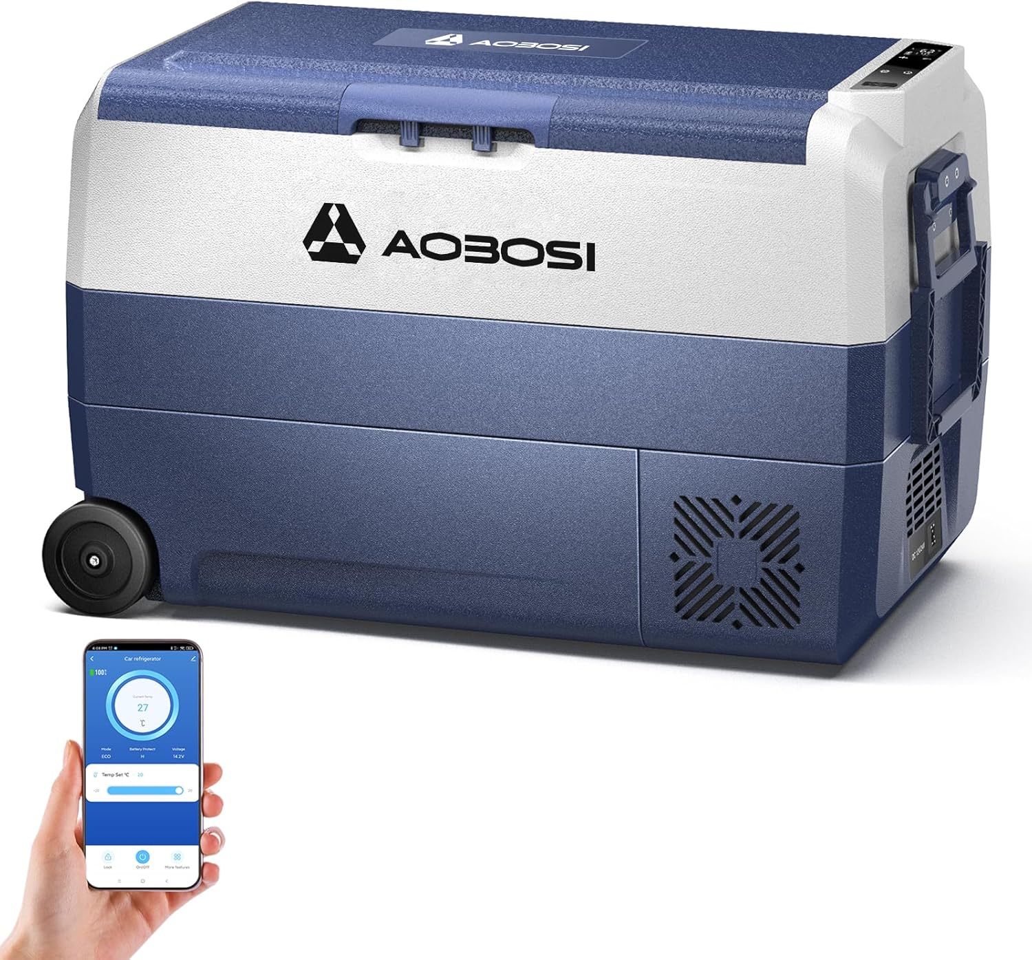 AAOBOSI Compressor Cool Box 36 L, Cool Box Car with WiFi App Control, 12/24 V and 100-240 V Electric Cool Box, up to -20 °C for Car, Truck, Boat, Motorhome, Camping, Double Zone