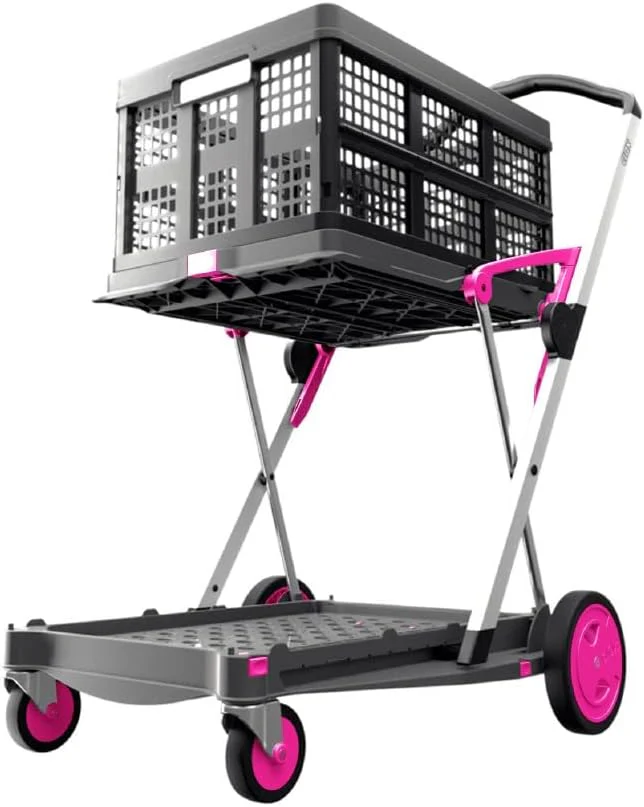 Veelzijdig inzetbare, functionele, opvouwbare karren | Mobiele inklapbare trolley | Boodschappenwagen met opbergbox (zwart)