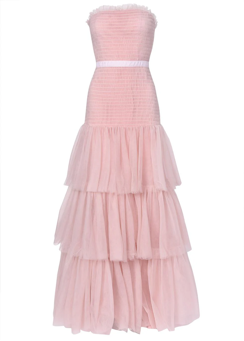 Nude Pink Katherine Sleeveless Ruffle Maxi-Dress