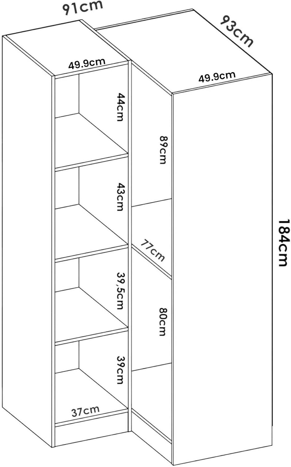 Dmora Elgon Wardrobe 2 Doors 92.5 x 184 H cm White Coat Rack 4 Shelves, Bedroom Wardrobe 2 Doors