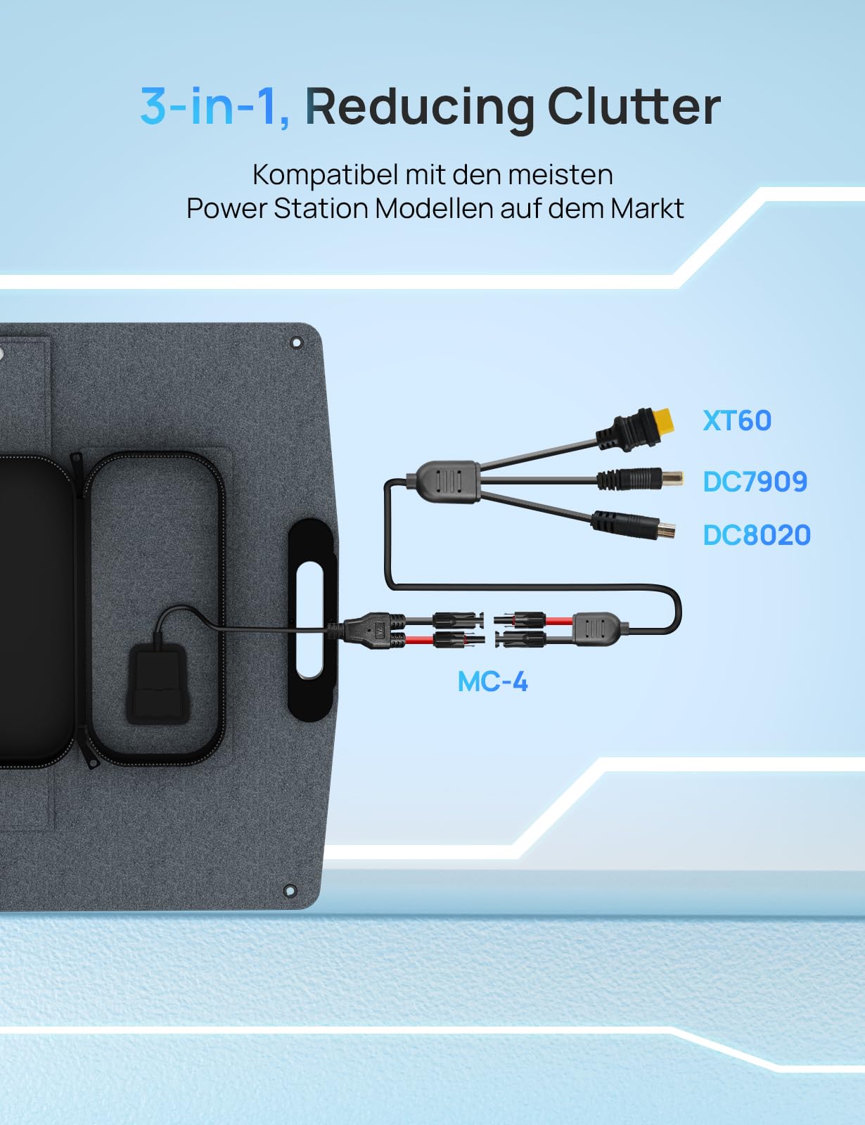 Faltbares Solarpanel 200 W für Powerstation mit ETFE-Oberfläche monokristallinem Silizium XT60 DC7909 DC8020 Anschlüssen