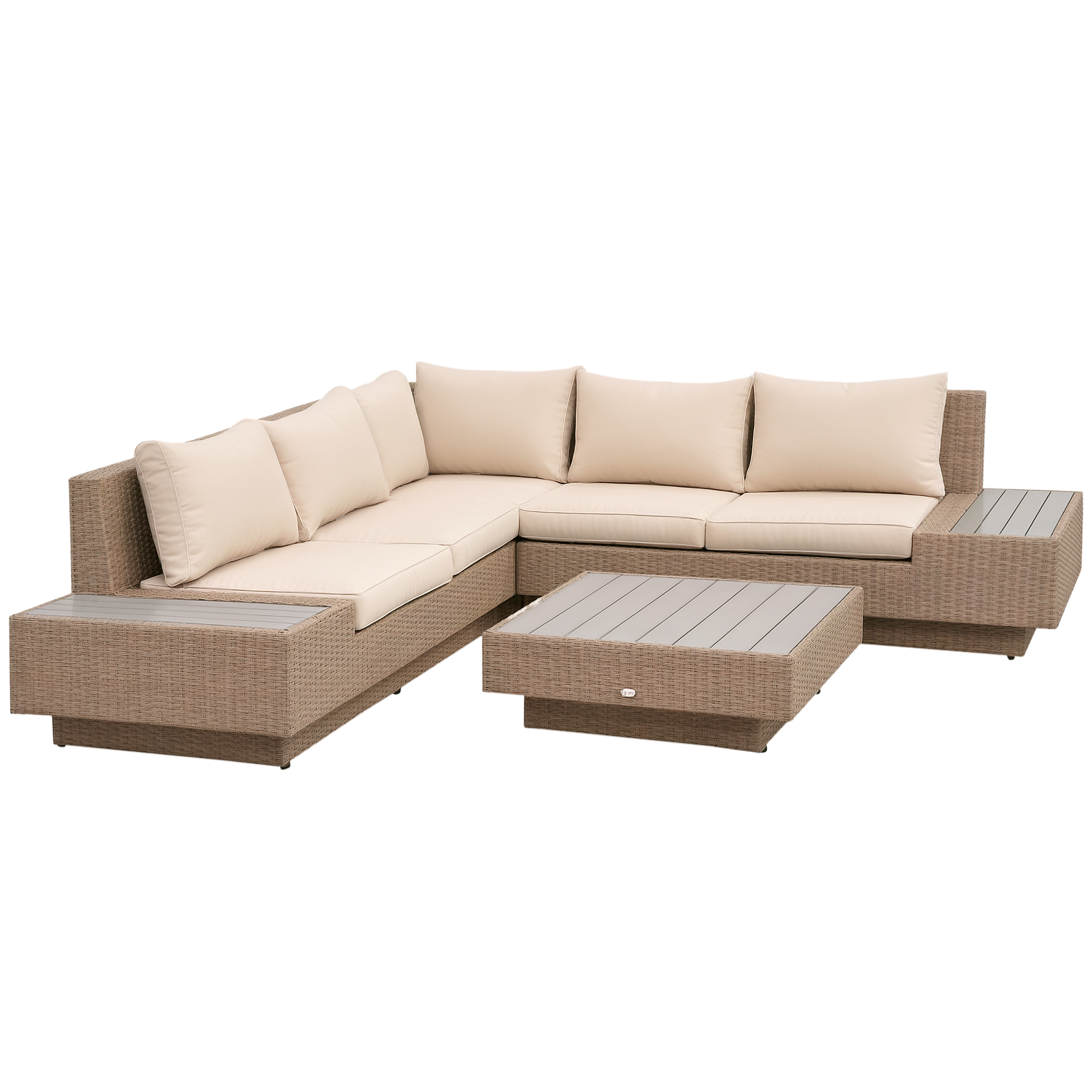 Outsunny 4-tlg. Luxus Polyrattan Gartengarnitur Gartenmöbel Garten-Set Sitzgruppe Loungeset Loungemöbel inkl. Ablagen und Beistelltisch Sitzkissen Braun