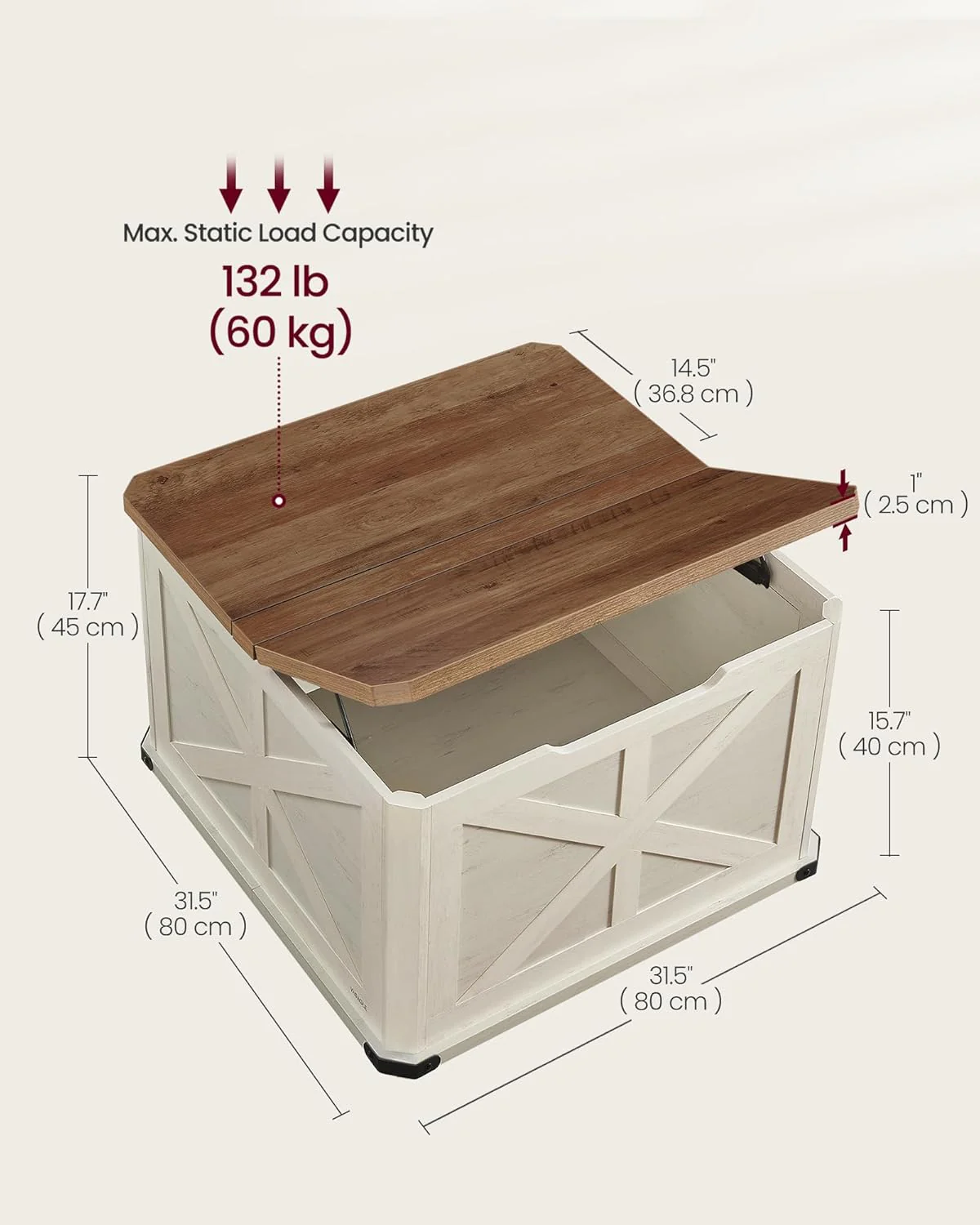 VASAGLE Farmhouse Coffee Table Square Coffee Table, Honey Brown