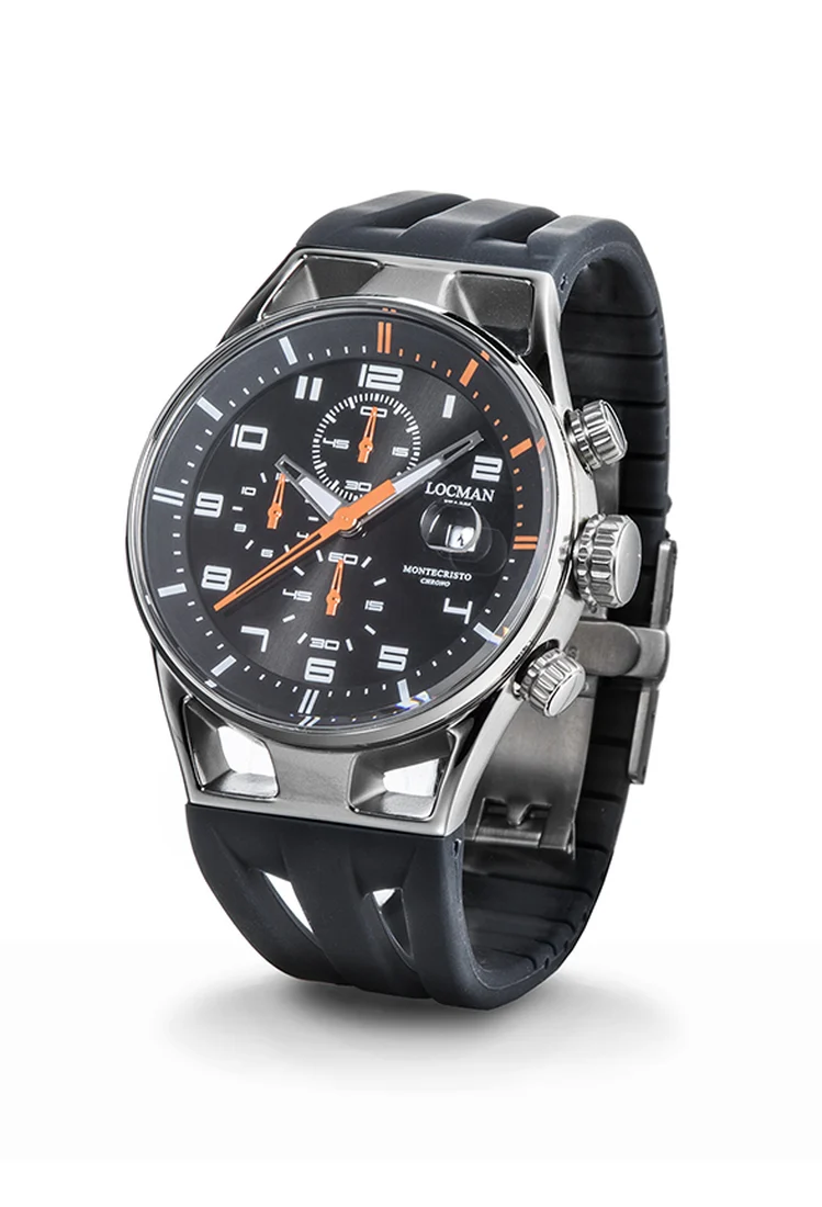 Locman Montecristo Chrono 41mm nero e arancio silicone 0542A01S-00BKORSK