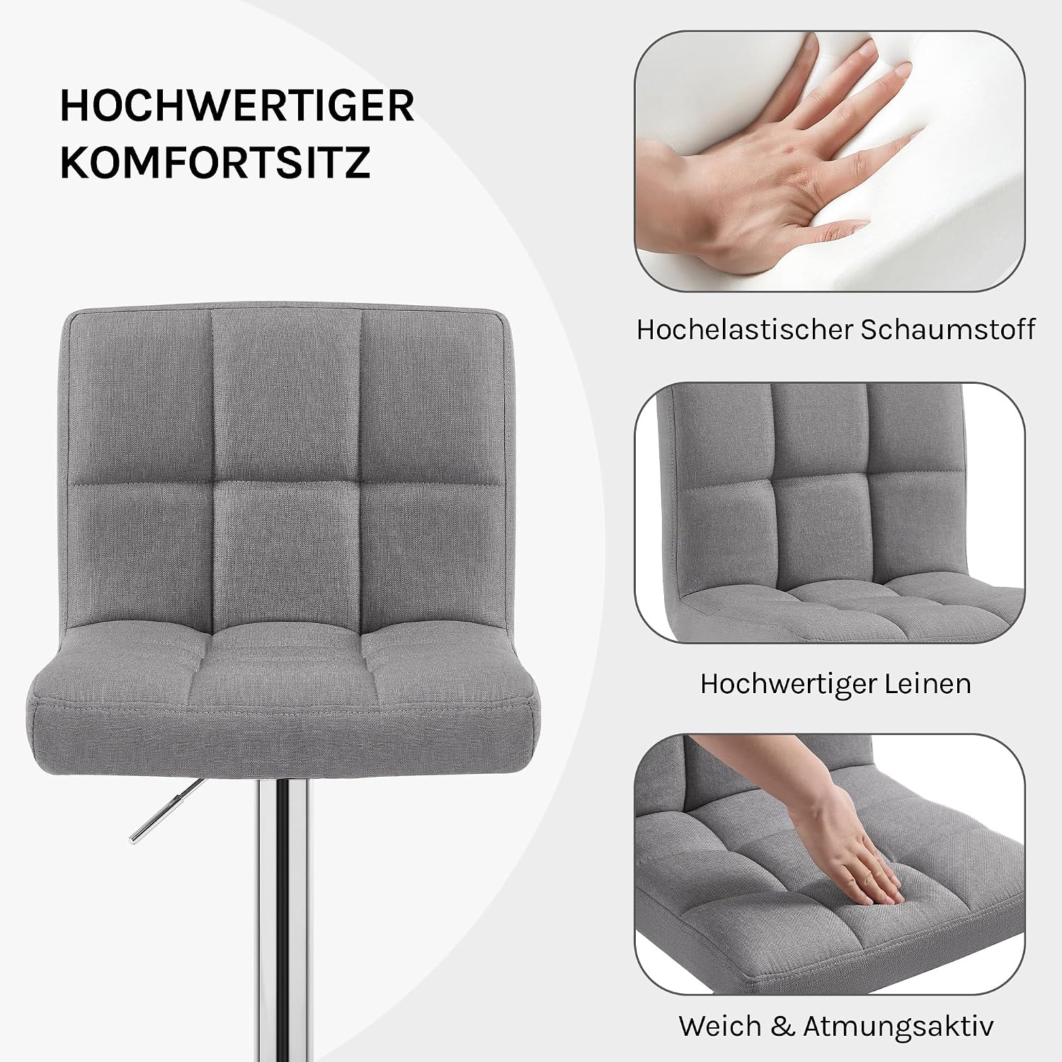 WOLTU Barhocker mit gepolstertem Sitz, Rückenlehne und Fußstütze