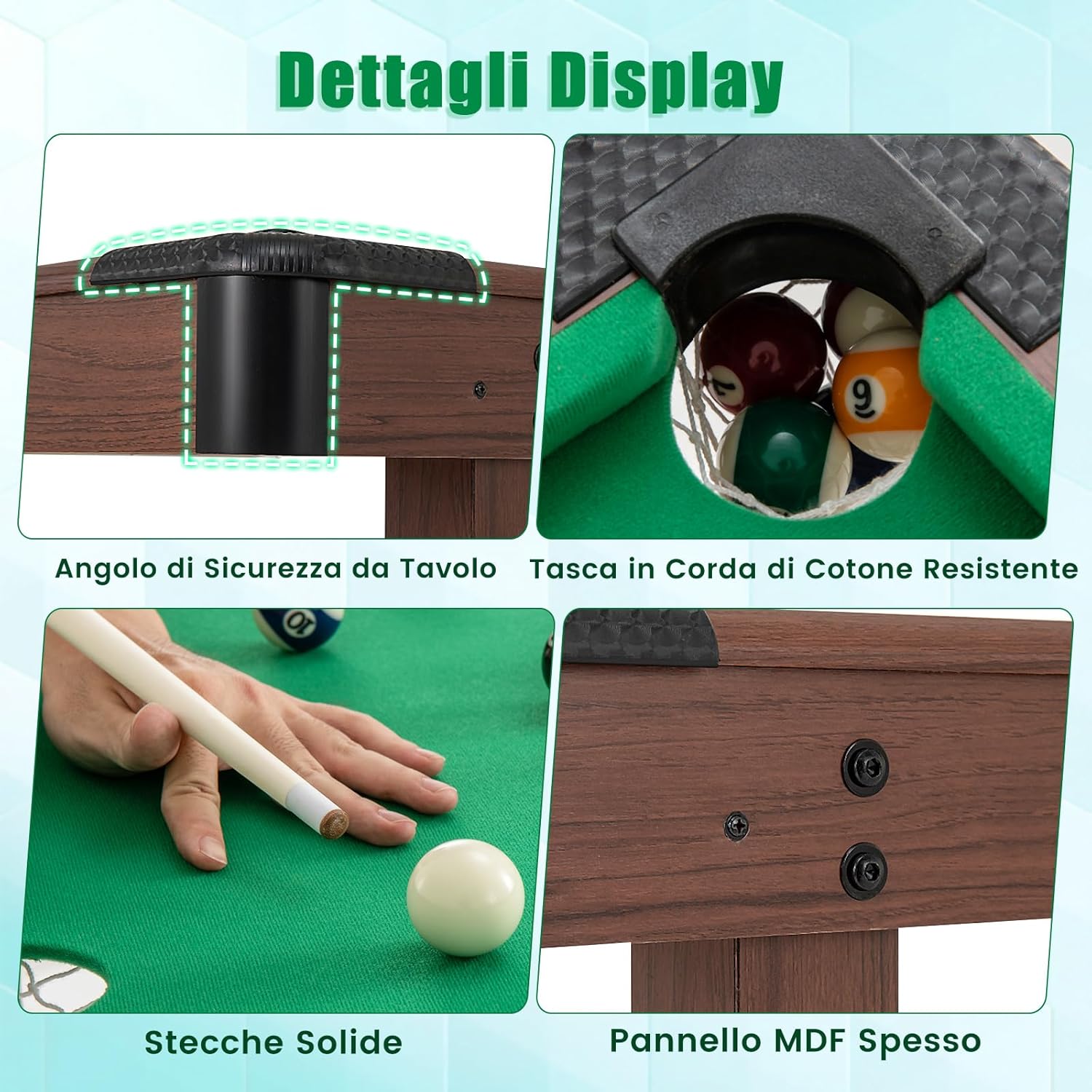 COSTWAY Tavolo da Biliardo, Tavolo da Gioco Biliardo in Legno con Set di Palline 2 Steccette 2 Gessi Triangolo Spazzola, Mini Tavolo da Biliardo per Sala Giochi bar Palestra, 122x61x76 cm