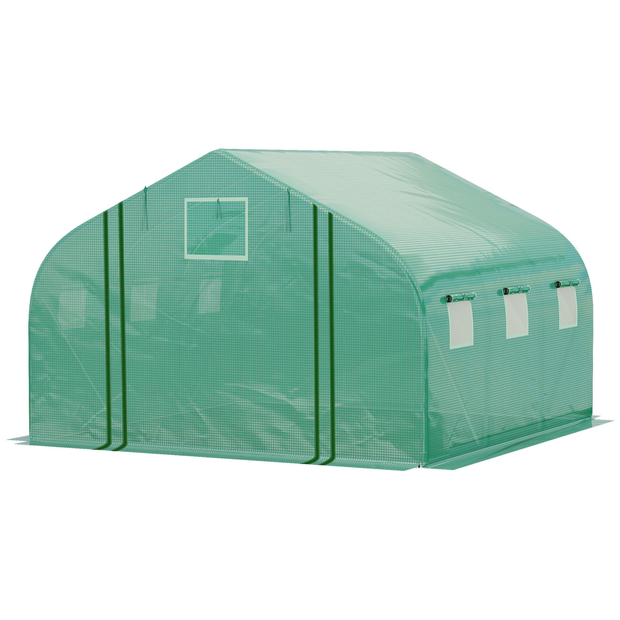Outsunny Gartengewächshaus-Tunnel Groß 3,5 x 3 x 2 m - 6 Fenster und aufrollbare Reißverschlusstür - Feuerverzinkter Stahl PE Hochdichtefolie Grün