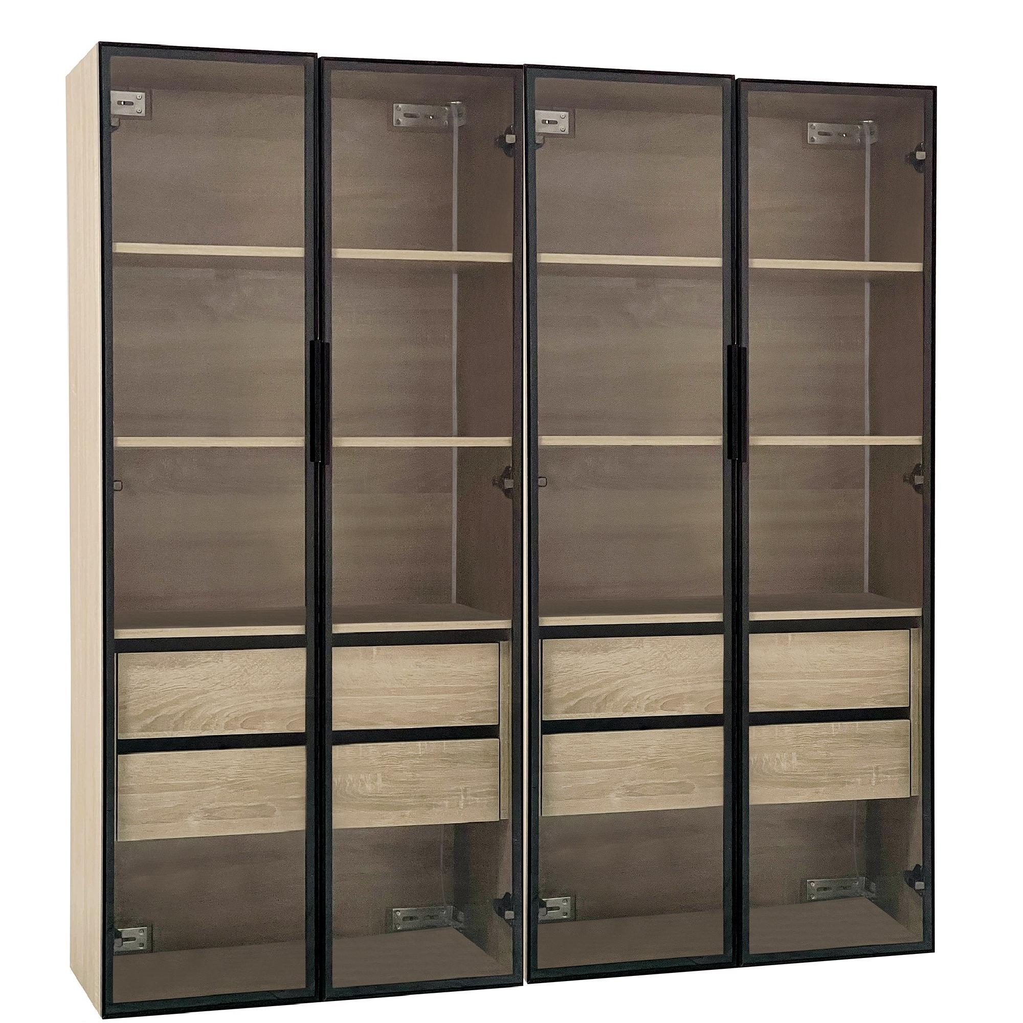 Badezimmerschrank 74x36x155 cm MDF mit LED-Beleuchtung, 2 Schubladen, 2 Türen, Milchglas, Schwarz