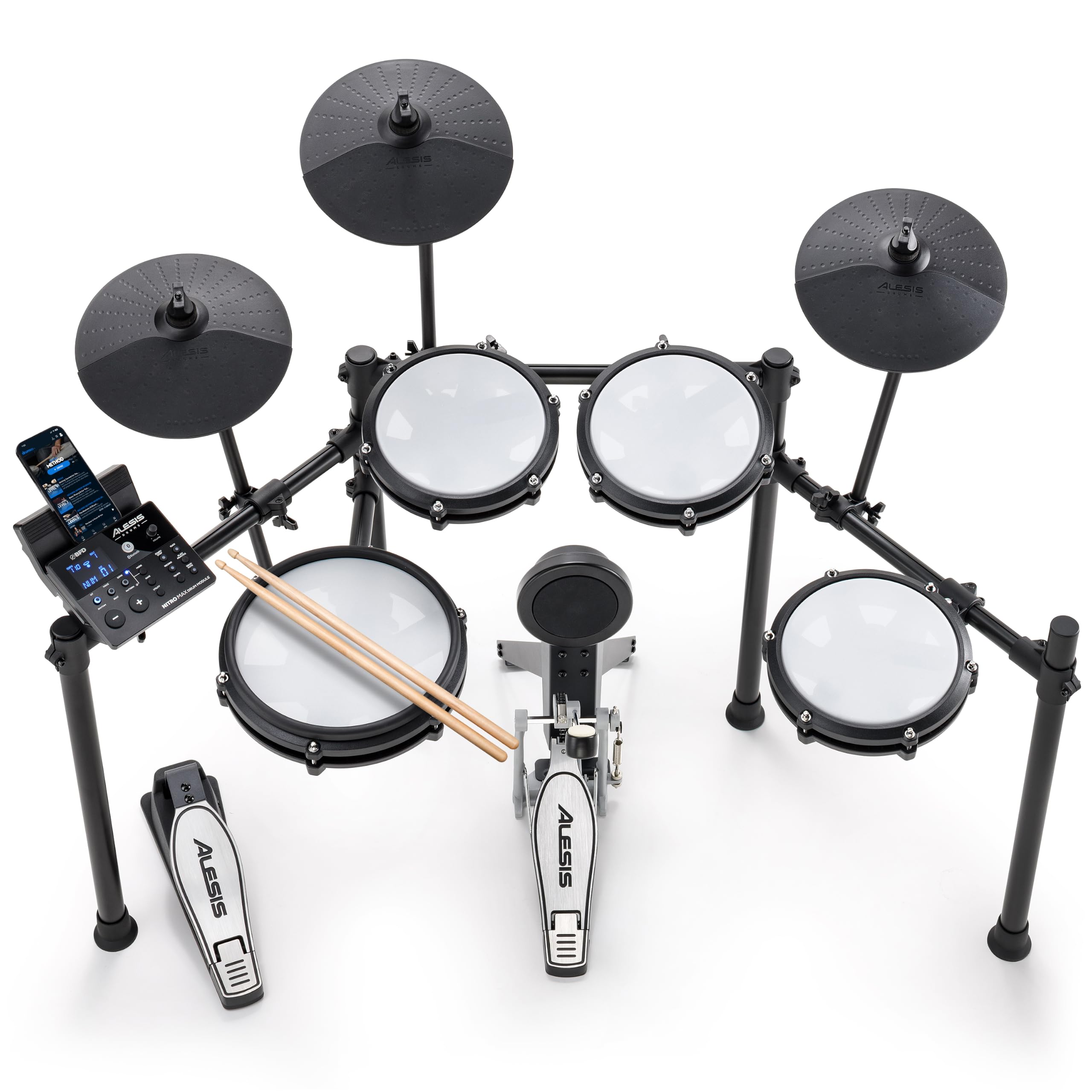 Kompaktes E-Drum Set Nitro Max mit 8-teiligem Mesh-Kit, Drum-Modul, Bluetooth und 10