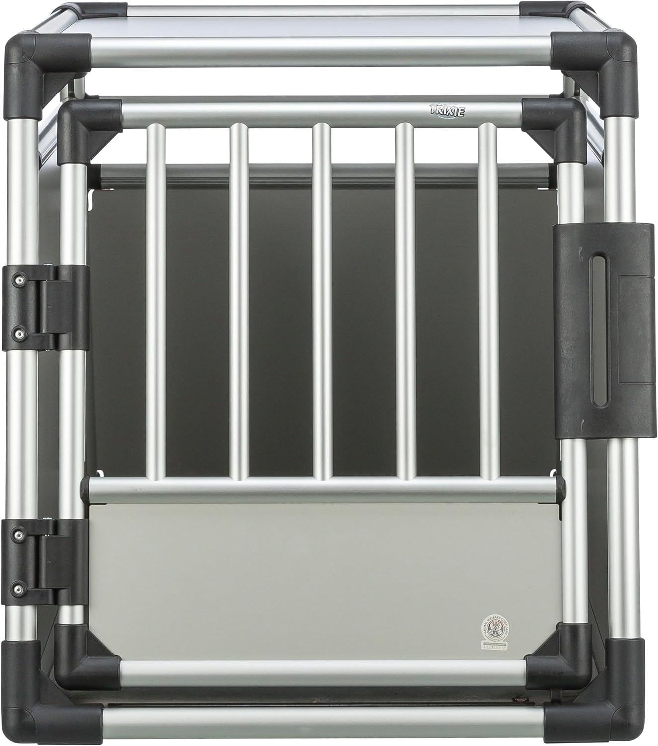 TRIXIE Hunde-Transportbox, Aluminium, L: 92 x 64 x 78 cm, grafit, rutschfste Liegematte, Klettleiste am Boden, Sicherheitsverschluss, stabil und geruscharm, hochgeschlossene Wnde - 39338