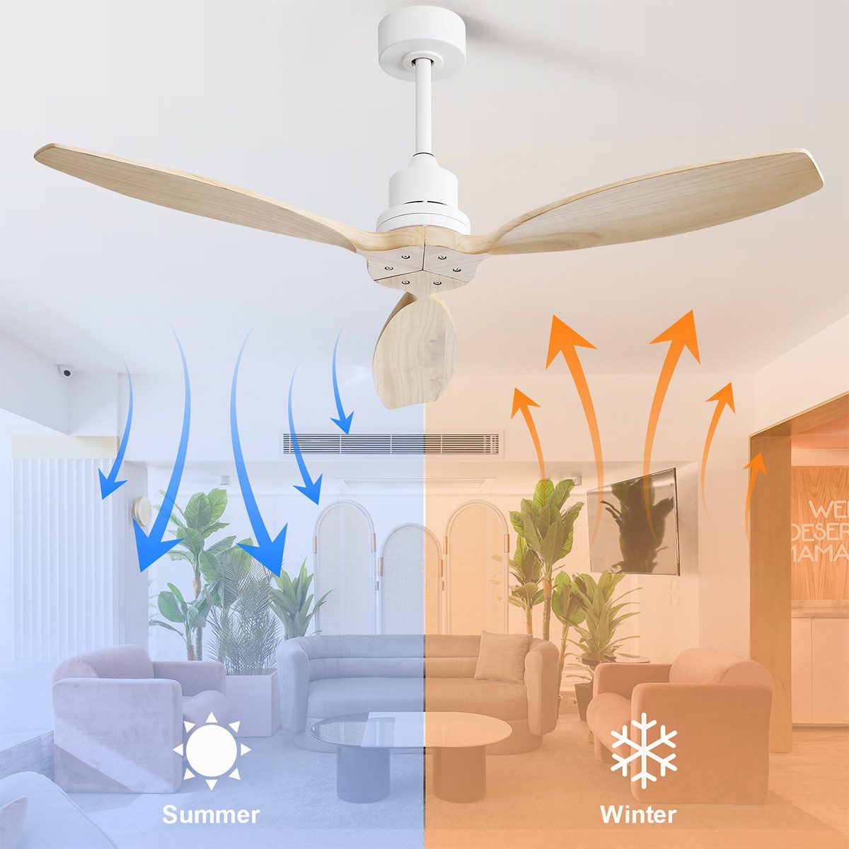 Deckenventilator Deckenventilator mit 6 Geschwindigkeit Fernbedienung Massivholz