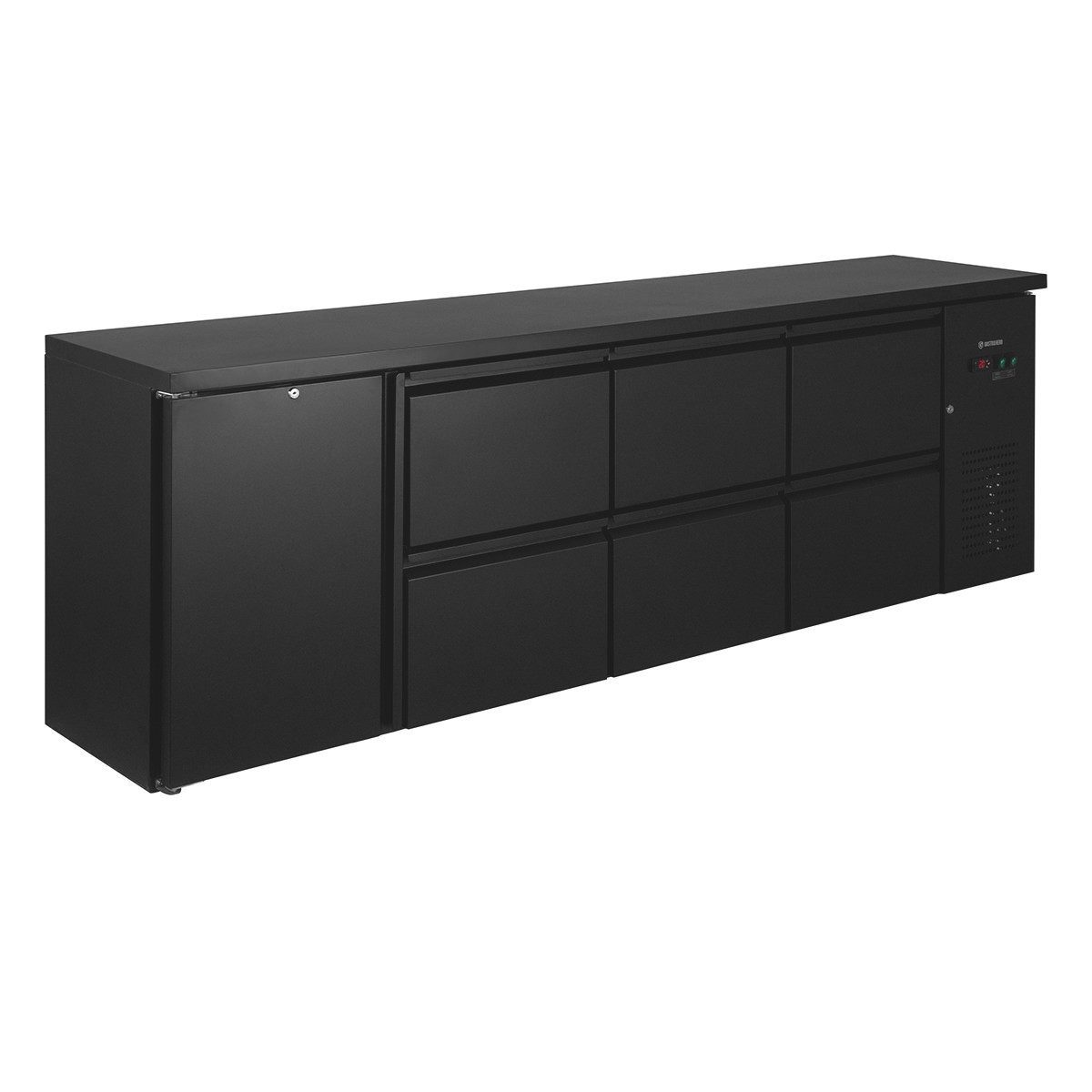 Kühlschrank Barkühltisch schwarz - 1 Tür & 6 Schubladen