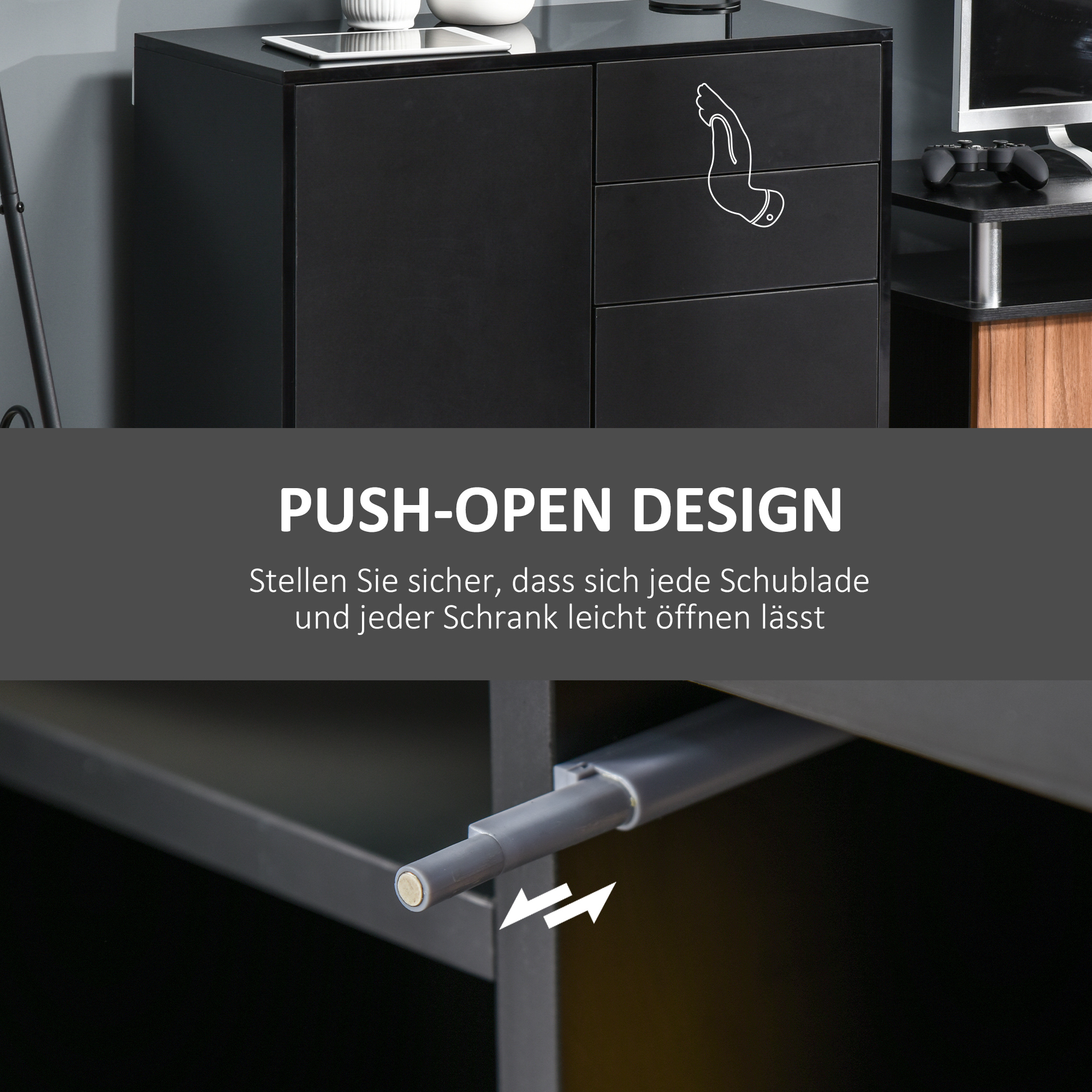 Dressoir Buffetkast, 2 Laden, 2 Kasten, 105 cm x 40 cm x 76 cm, Zwart