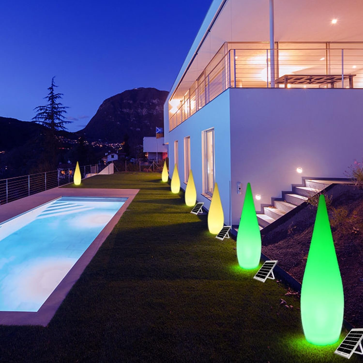 Dimmbare Stehleuchte für den Außenbereich, IP54, wasserdicht, Wassertropfen-Design, stilvolle Standleuchten für Garten, Terrasse, Veranda, 120 cm, LED-Beleuchtung