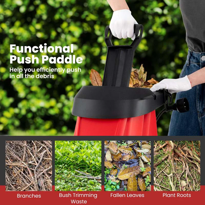 15-Amp Electric Wood Chipper and Shredder, Corded Leaf Mulcher with 15:1 Reduction, Safety Lock, 1.77
