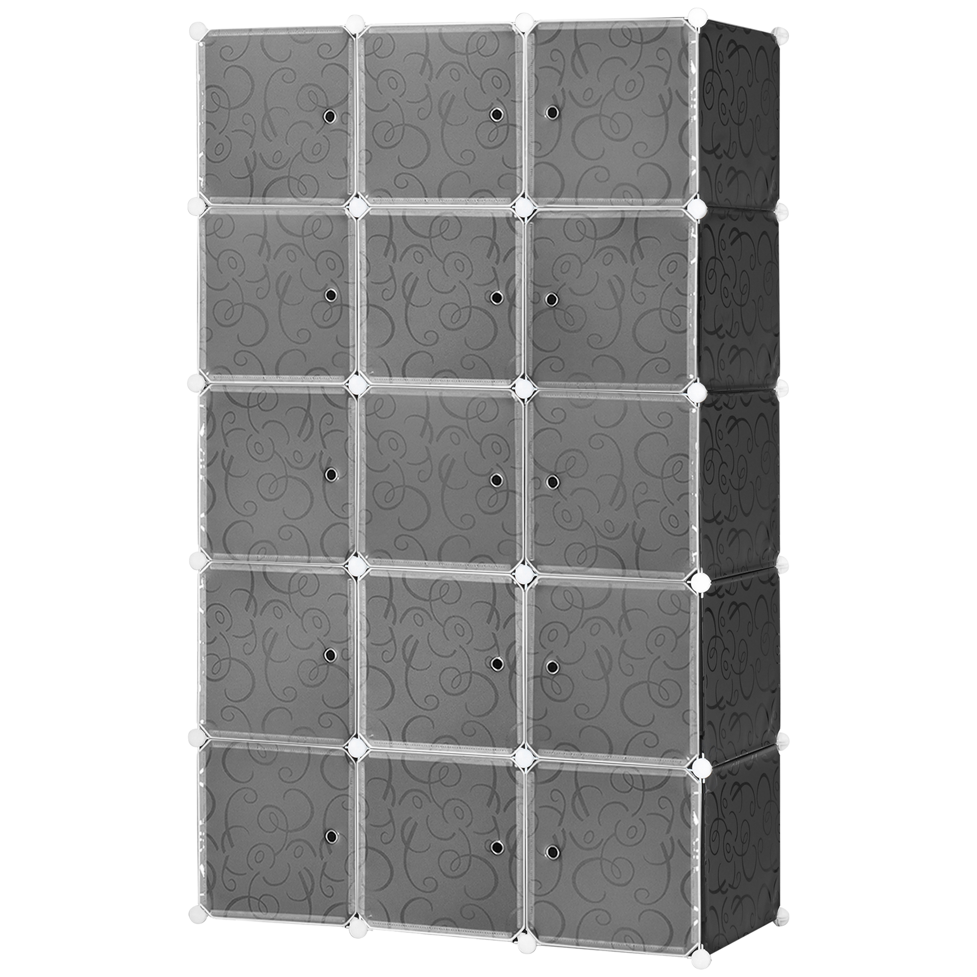 HOMCOM Kleiderschrank im Würfeldesign, 2 große und 9 kleine Würfel, Kunststoff, Metall, 111L x 47B x 183H cm, Schwarz+Weiß