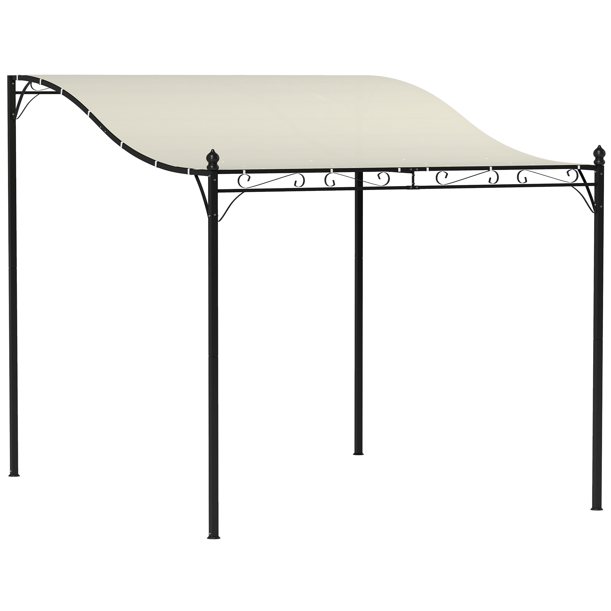 Outsunny 2,5 x 3 m Pergola, Wandgemonteerde Tuinpaviljoen, waterbestendig, Metalen frame, Afvoergaten, Schaduwdak, Crèmewit