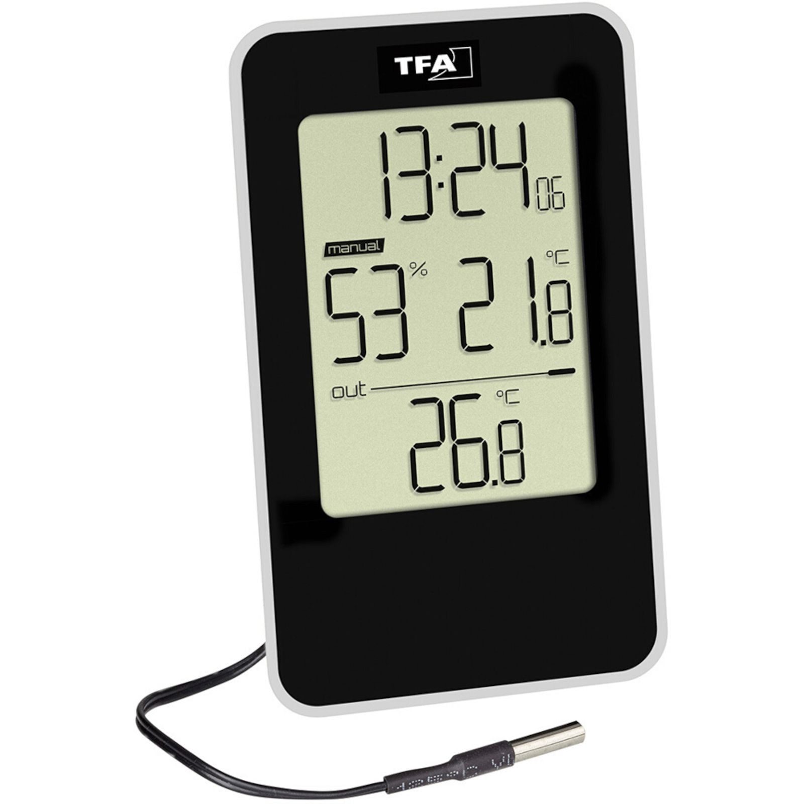 Raumthermometer Digitales Thermo-Hygrometer schwarz mit Kabelfühler