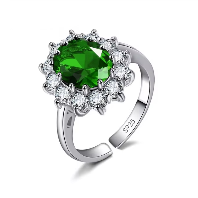 Classic Green Flower Design Shiny Cubic Zircon Crystal Women Ring