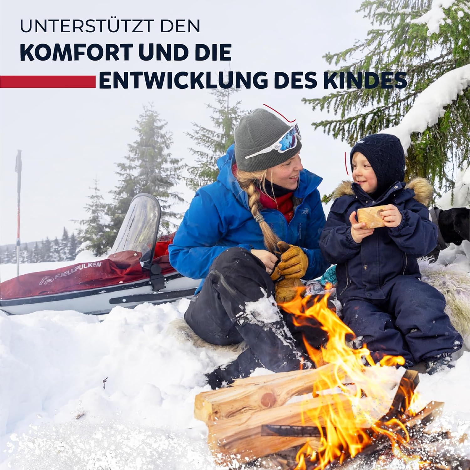 Kinder Pulk Schneeschlitten mit Gurt & Deichsel – Sicherer Premium Winterschlitten für Skifahren, Wandern, Trekking & Freizeit