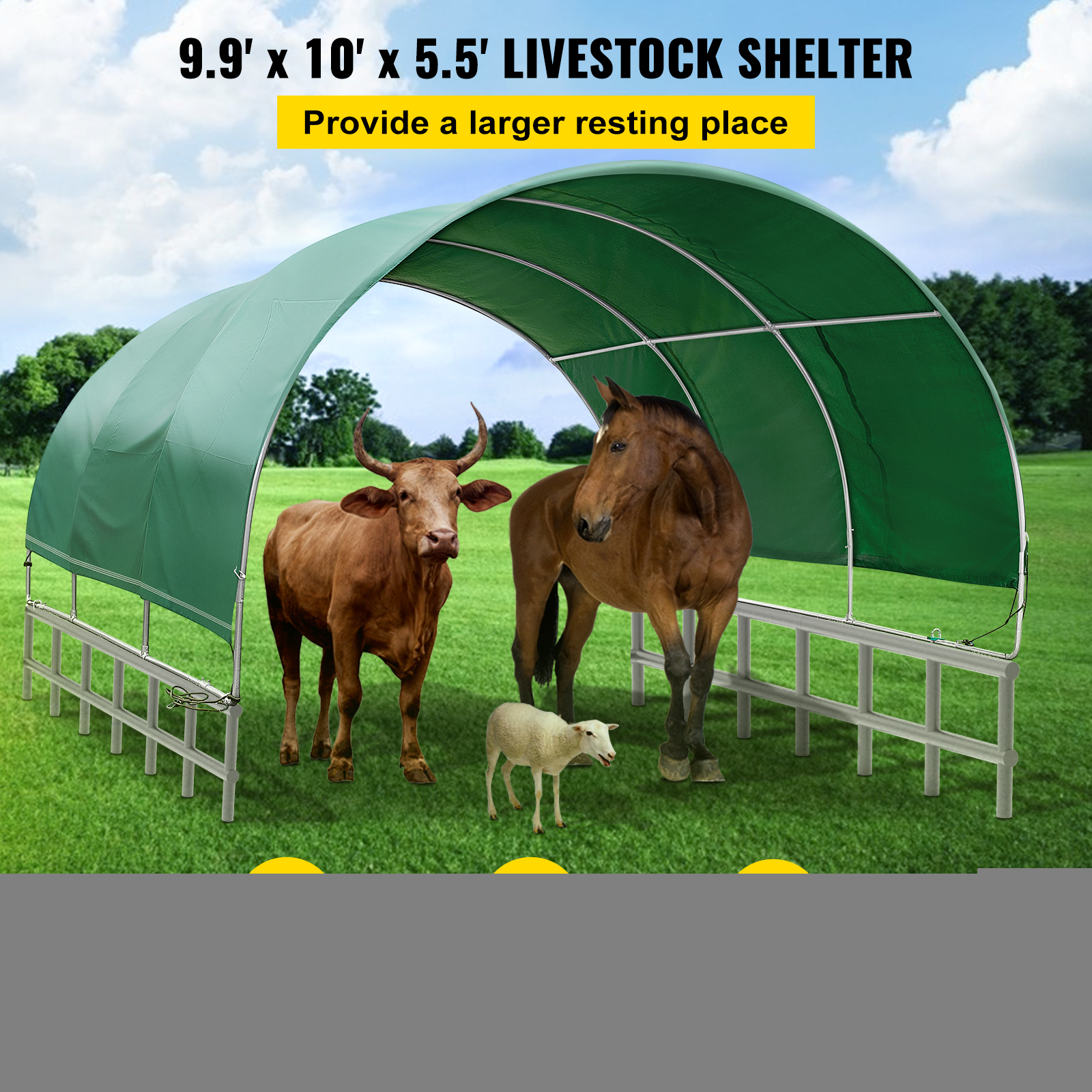 VEVOR 10&times;10 Livestock Shade Shelter, Green PVC Waterproof Corral Panels for Horses