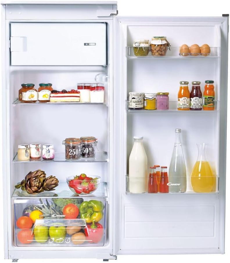 Candy CIO 225 EE/N Frigorifero da incasso con congelatore, porta a traino, 122 cm, 163 litri, frigorifero 147 litri, congelatore 16 litri, 1 cassetto per verdure, 3 ripiani in vetro